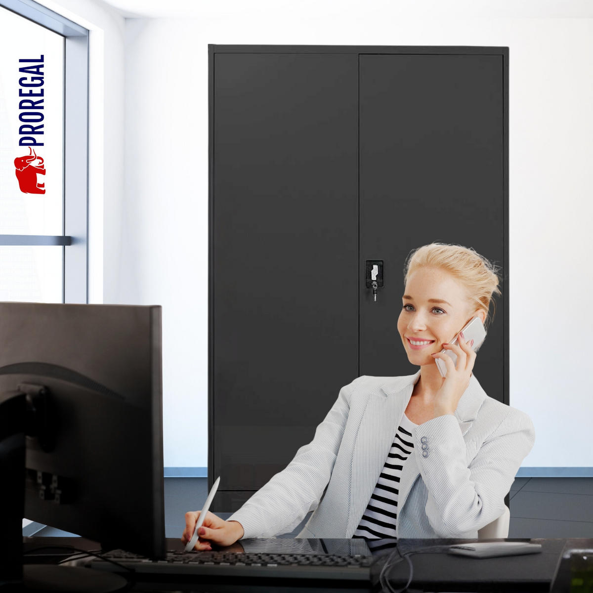FLÜGELTÜRENSCHRANK Elephant komplett montiert 180x120x40cm 4 Ebenen Schwarz - Schwarz, Metall (120/180/40cm) - PROREGAL
