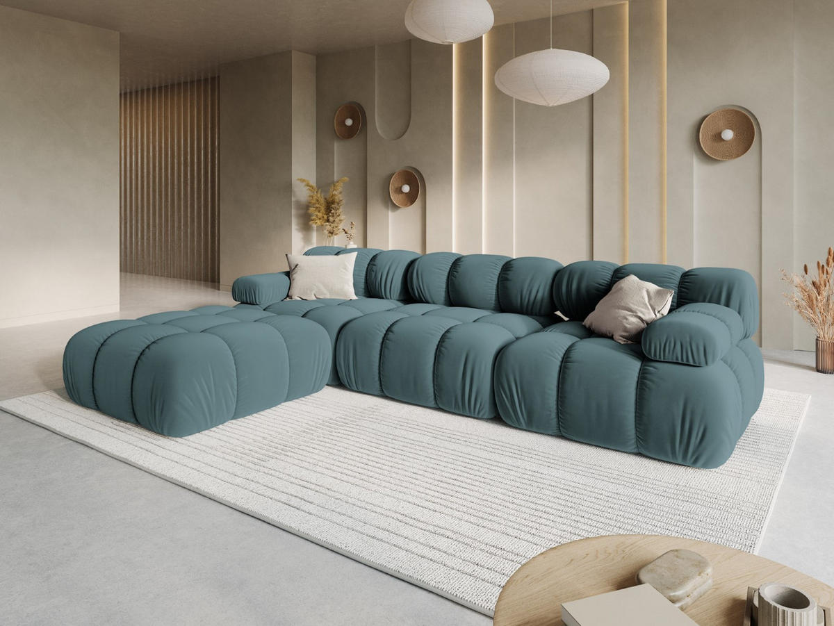 MODULARES-SOFA Bellis aus Samt petrol 4 Sitzplätze - Petrol, Textil (188/63/282cm) - Micadoni