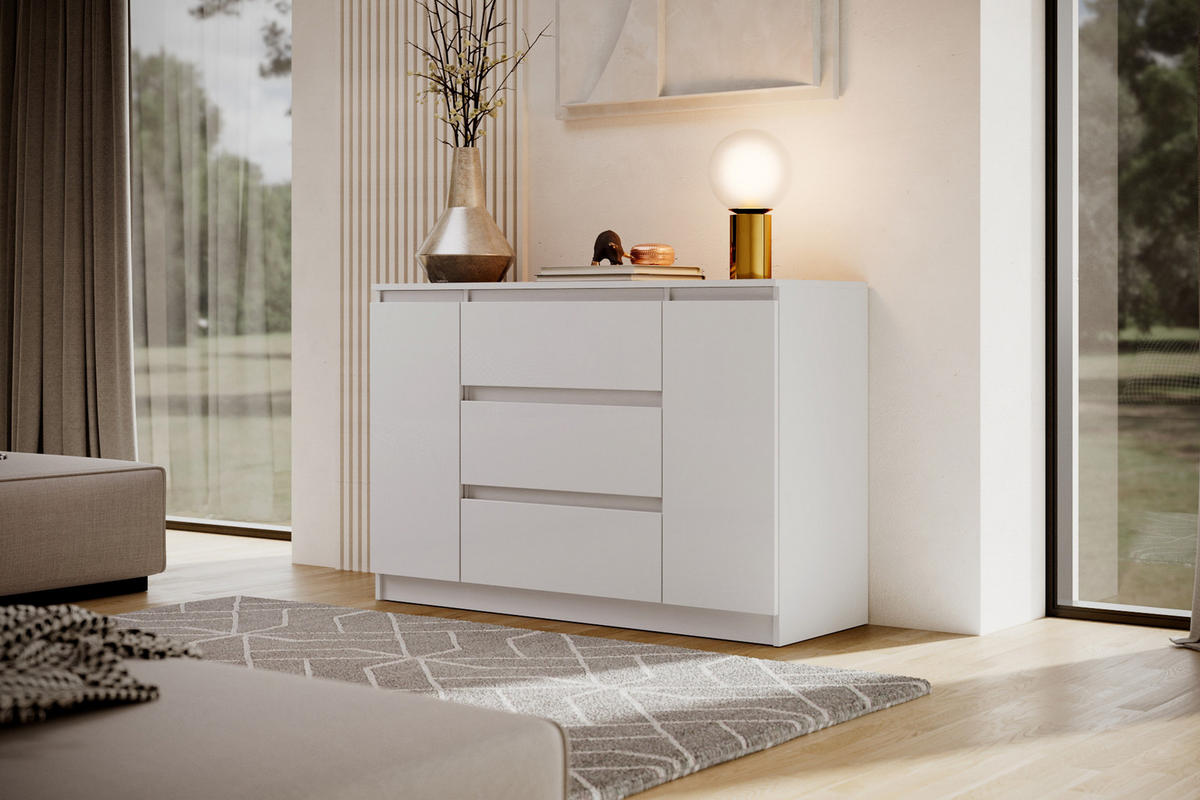 KOMMODE Lemon 120 cm mit zwei Türen und drei Schubladen Weißmatt - Weiß, Holzwerkstoff (120/78/39cm) - Beautysofa