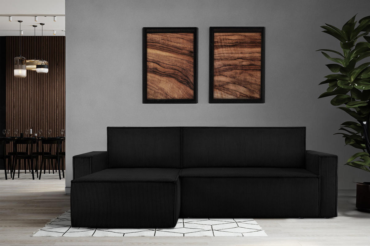 ECKSOFA-LINKS/RECHTS NAPI Schlaffunktion mit Cordbezug, antracyt - Schwarz, Textil (246/148cm) - KONSIMO®