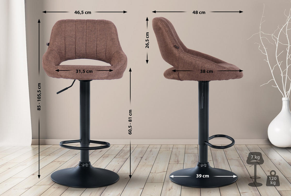 BARHOCKER Stoff Braun - Schwarz/Braun, Textil/Metall (46.5/85/48cm) - CLP