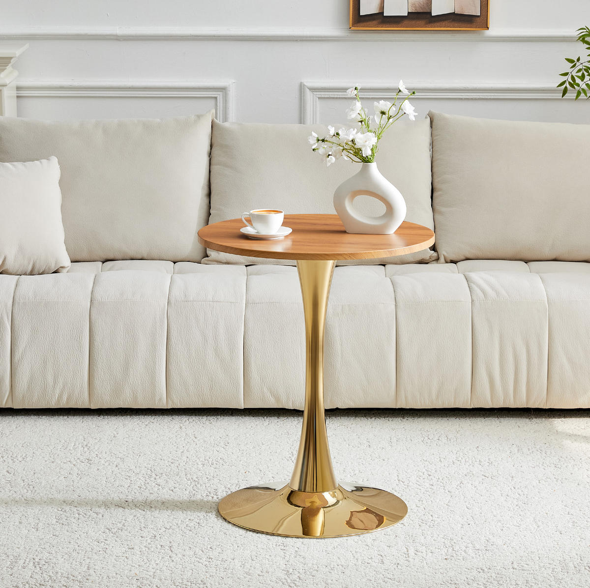 POMOĆNI stol 60/60/72 cm zlatni i u boji drveta od MDF-a i metala s okruglom pločom - crna, drvni materijal (60/60/72cm) - OKWISH
