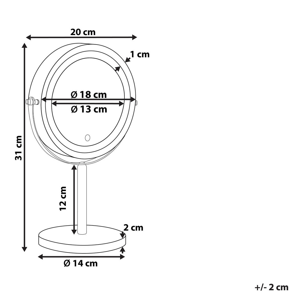KOSMETIKSPIEGEL silber mit LED-Beleuchtung 20 cm Verdun - Silberfarben, Metall (20/31/14cm) - Beliani