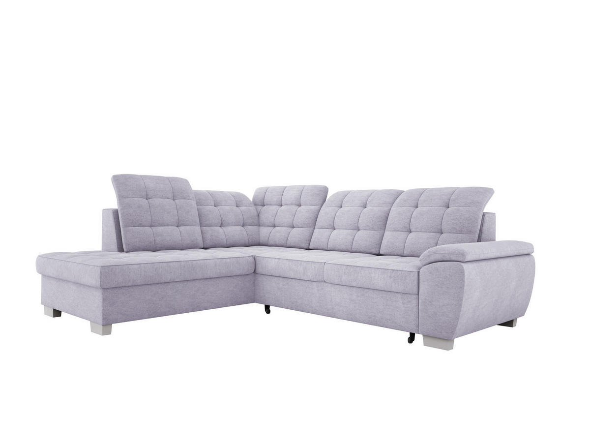 ECKSOFA LOTTA L-förmig Bettkasten verstellbare Kopfstützen hochwertige Verarbeitung lose Rückenkissen freistehend LINKS 212x258x106 cm Silber - Silberfarben, Holz/Textil (212/258cm) - DomoHome