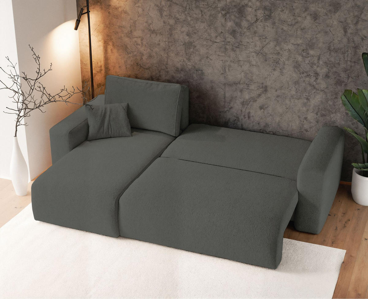 ECKSOFA Pianoni Dunkelgrau Bouclé-Bezug - Dunkelgrau/Schwarz, Kunststoff/Textil (244/140cm) - Selsey