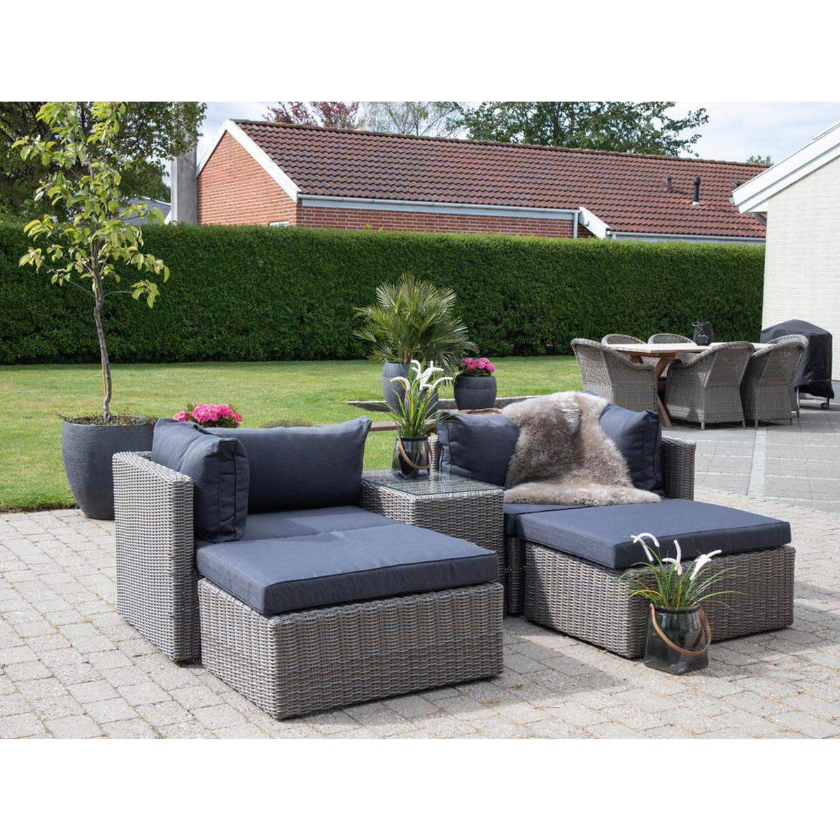 LOUNGE-SET, Rosino, Grau, Rattan, 158 x 190 x 65 cm, 5-teilig - Grau, Naturmaterialen - ebuy24