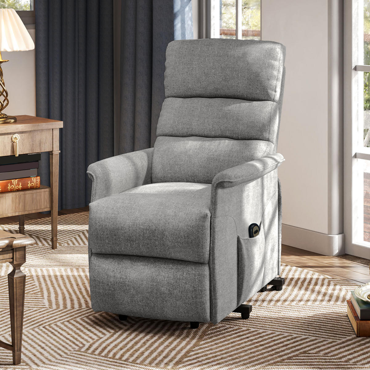 FERNSEHSESSEL mit Aufstehhilfe Elektrisch, Relaxsessel mit Liegefunktion Grau - Schwarz/Grau, Textil/Metall (90/96/66cm) - HOMCOM