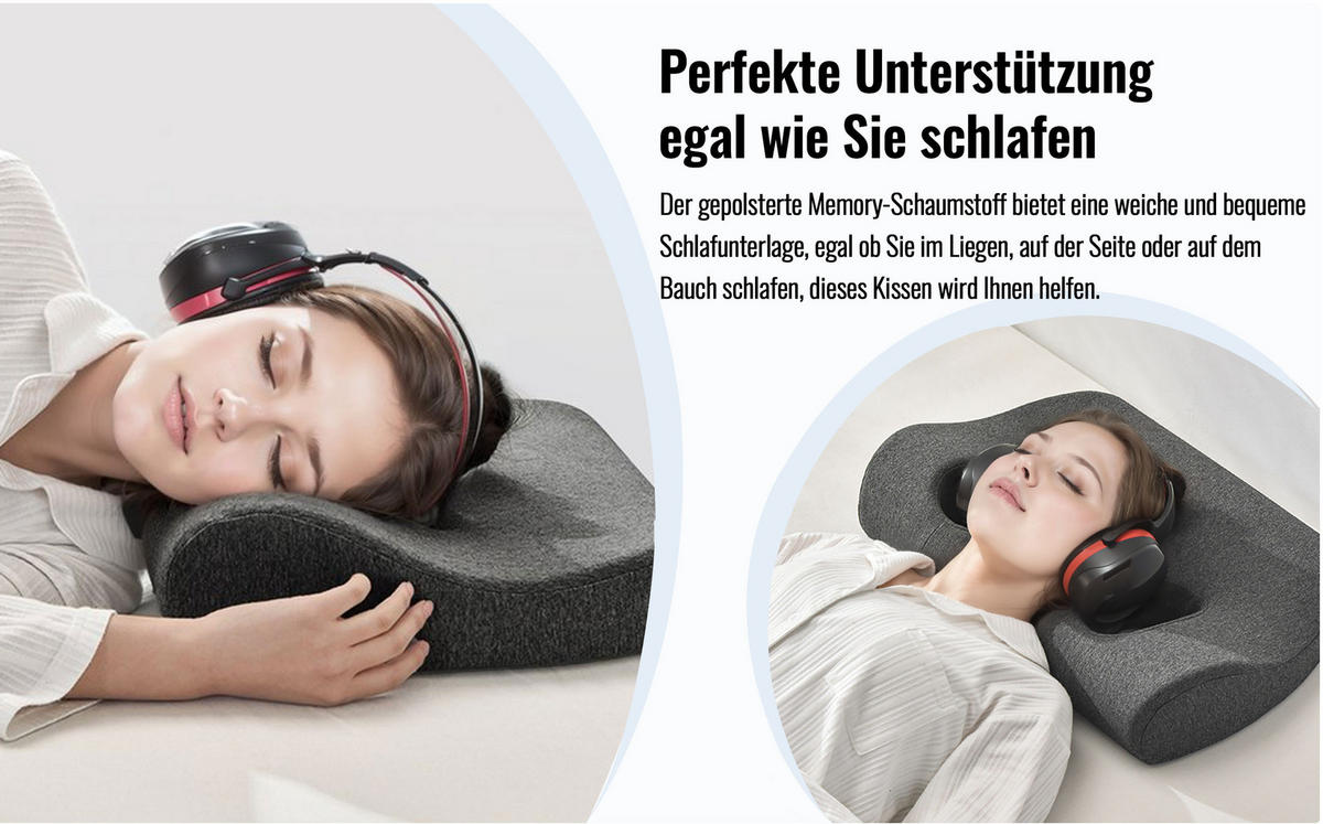 OHRKISSEN Geeignet für Seitenschläfer - Dunkelgrau, Textil (38/54cm) - Vercart