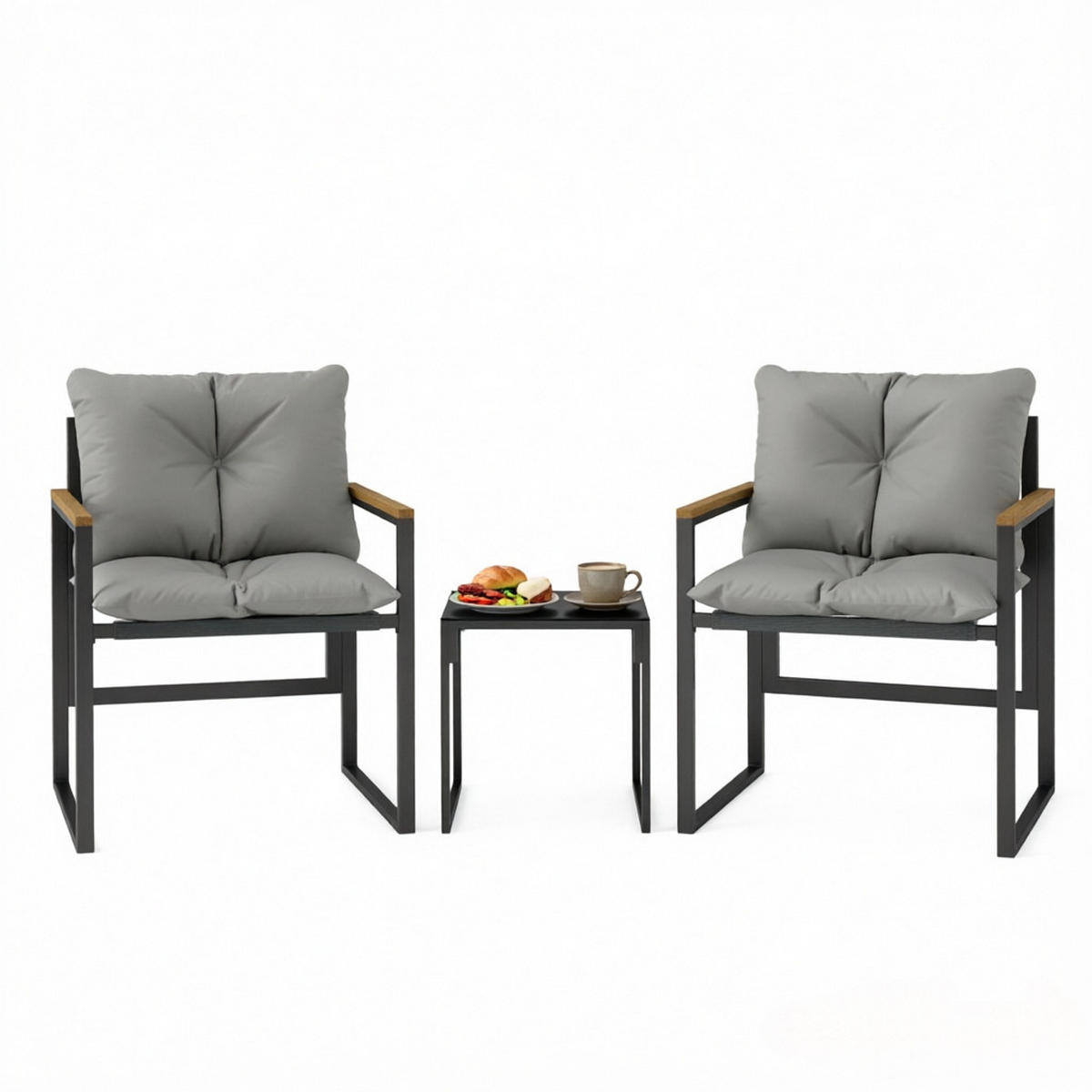 GARTENMÖBEL,1 Tisch+2 Stühle - Schwarz, Textil - Vallsero