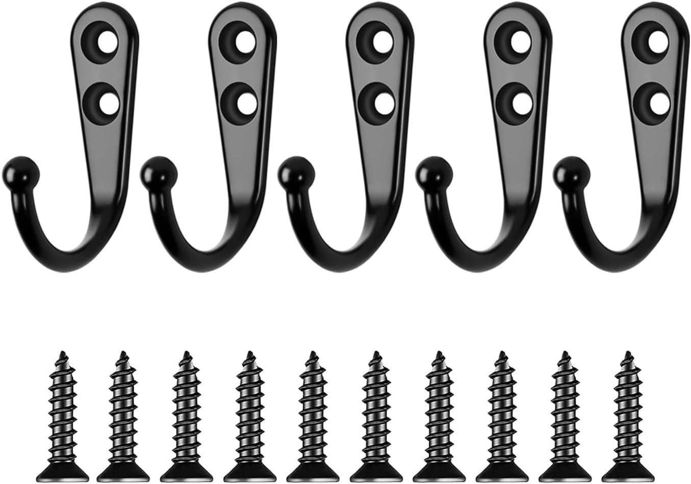 HANDTUCHHAKEN , Set mit 5 schwarzen Wandhaken - Schwarz, Metall (1.3/2.8/4.1cm) - BELZ