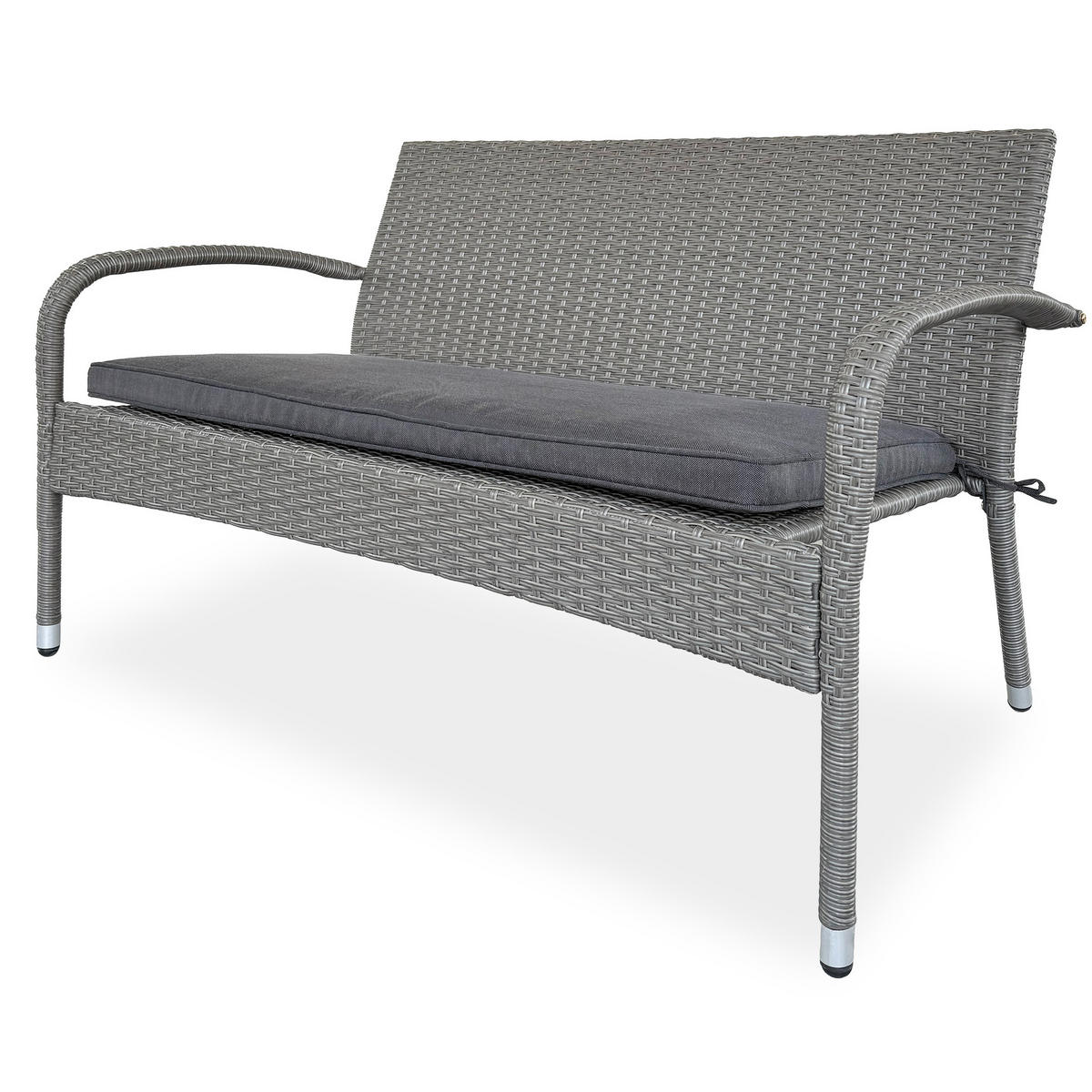 GARTENSET Montero Sofa, 2 Sessel und Tisch mit gehärtetem Glas, Metall+Technorattan - Dunkelgrau/Grau, Metall - Beautysofa