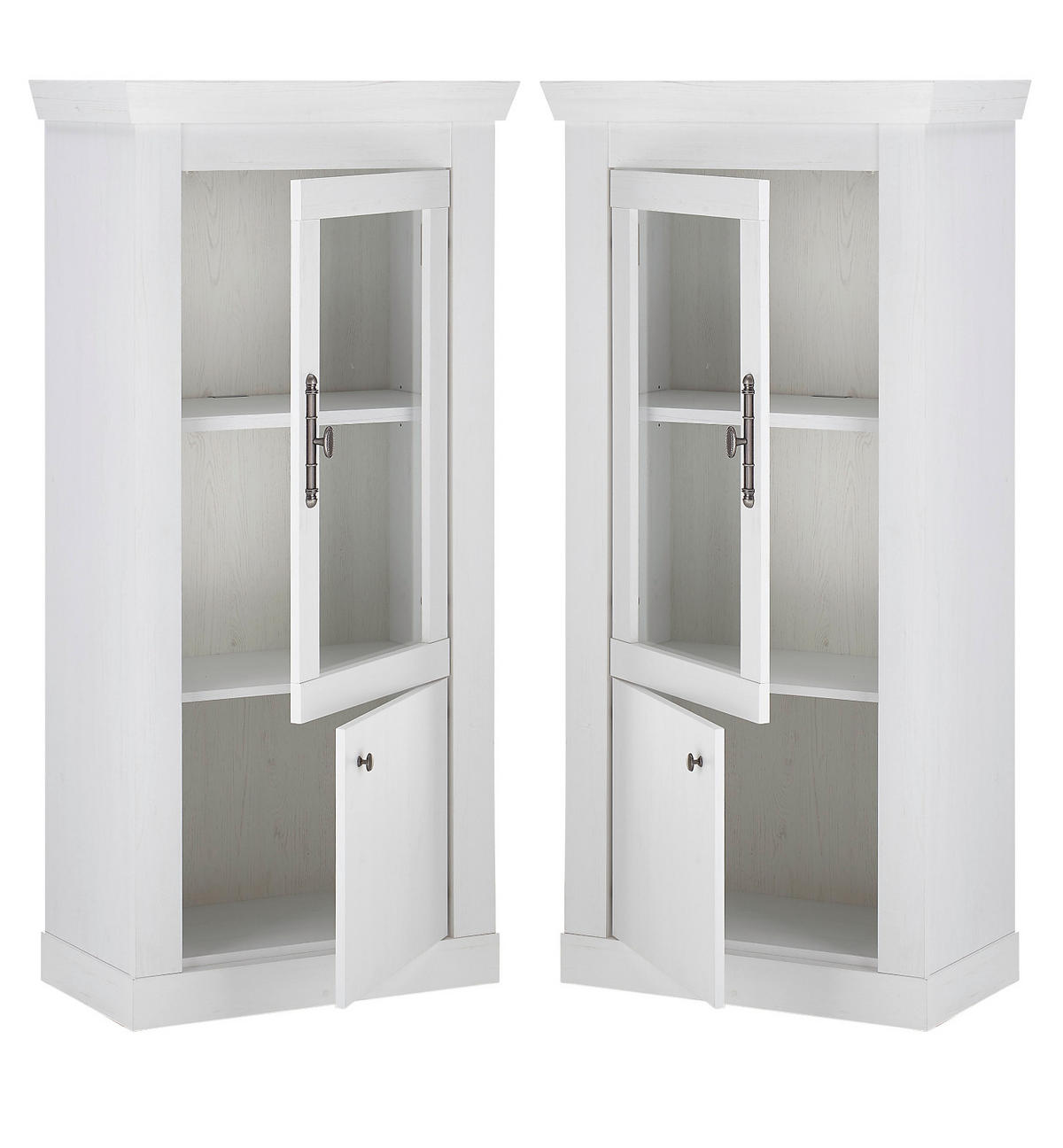 VITRINE weiß Pinie Landhaus, Vitrinenschrank 70 x 146 cm, Soft-Close-Funktion - Weiß, Holzwerkstoff/Kunststoff (72/146/38cm) - Furn.Design