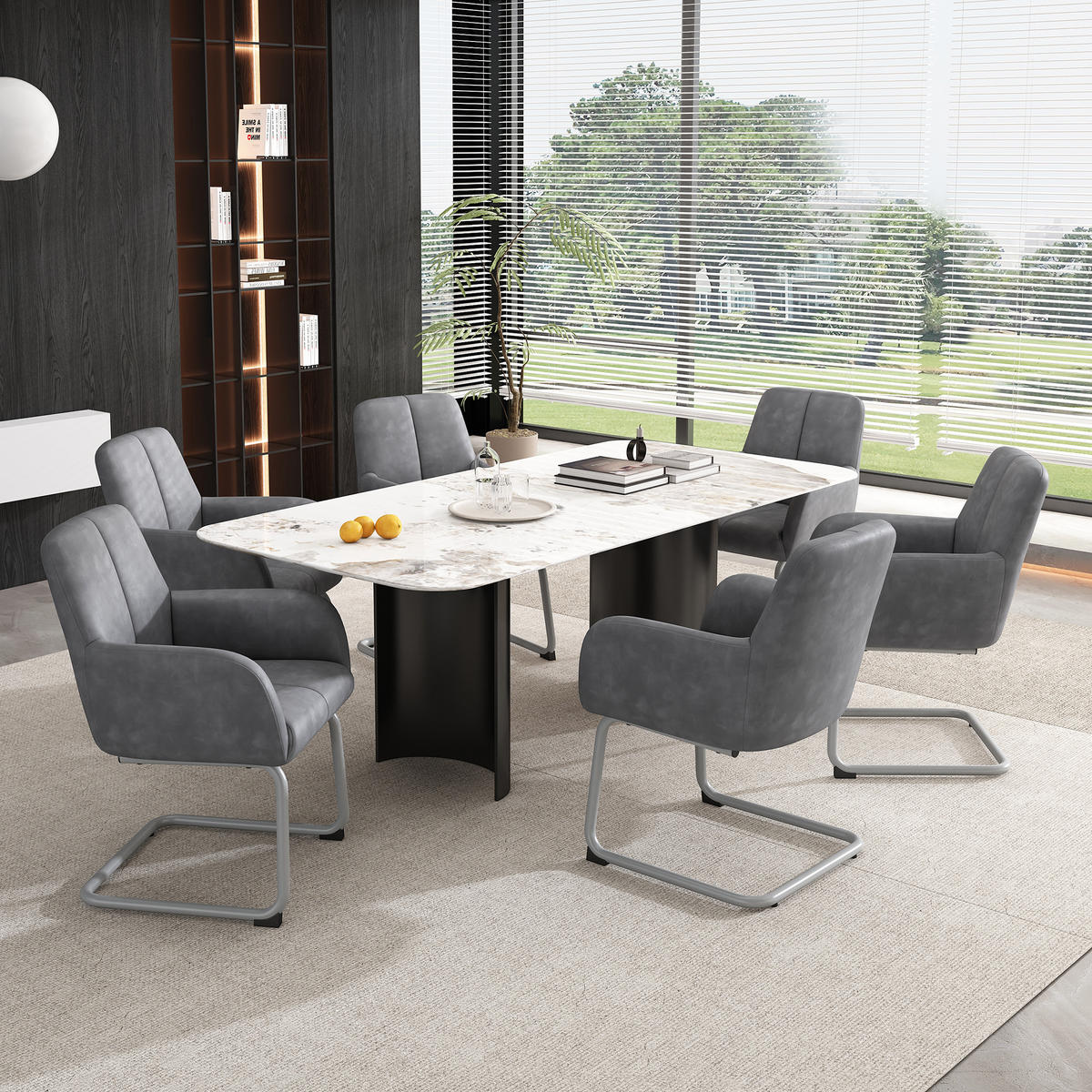 ESSZIMMERSTUHL 2er Grau modern Stahlfüße Freizeitstuhl - Grau, Leder (58.5/87/56cm) - FLIEKS