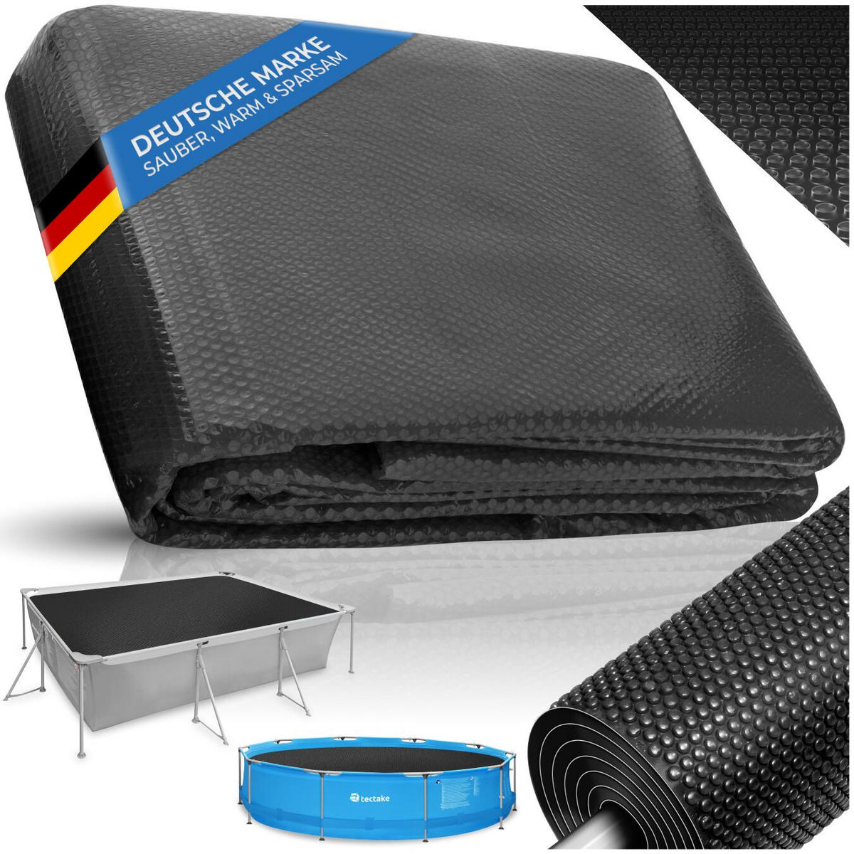 POOL-SOLARFOLIE , 500 x 800 cm, schwarz - Schwarz, Kunststoff (800/500cm) - tectake
