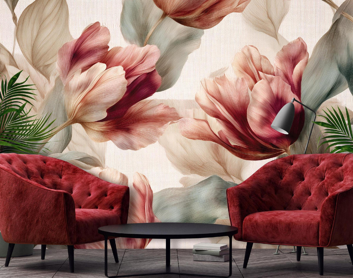 FOTOTAPETE Blumen Tulpen Rot 250x175 cm - Multicolor, Papier (250/175cm) - Wallarena