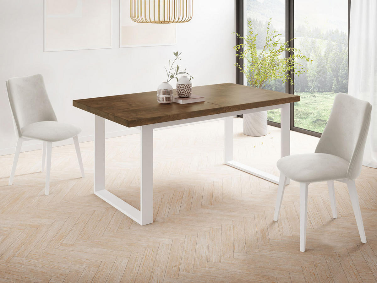 ESSTISCH Sana rechteckig ausziehbar, Lefkas Eiche 140/200/80/75 cm - Alteiche/Weiß, Holzwerkstoff/Metall (140/80/75cm) - WFL GROUP