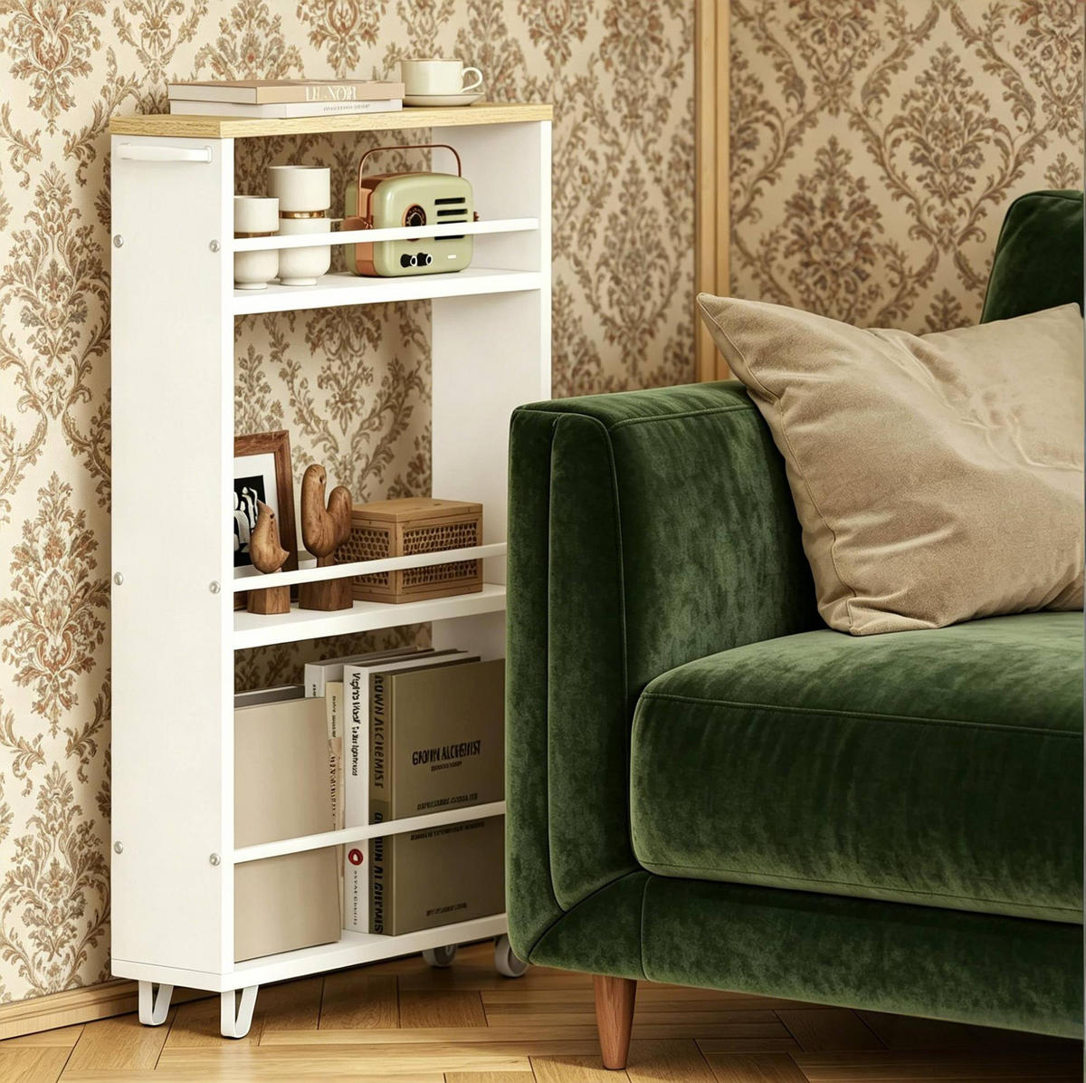 KÜCHENWAGEN schmal mit Rollen 47 x 80 x 13 cm Weiß Holz/Metall - Weiß, Holz (47/80/13cm) - Beauniv