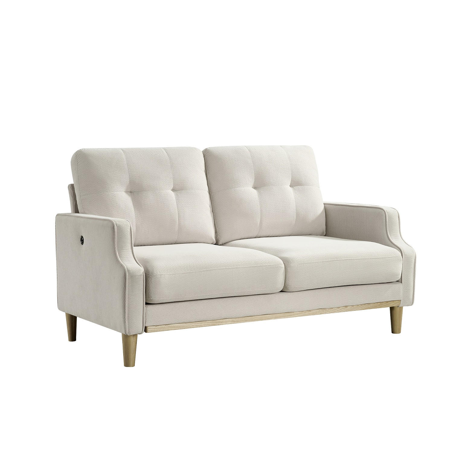 2-SITZER SOFA Polyester Beige mit USB - Beige, Holz/Holzwerkstoff (135/85/72cm) - WISHDOR