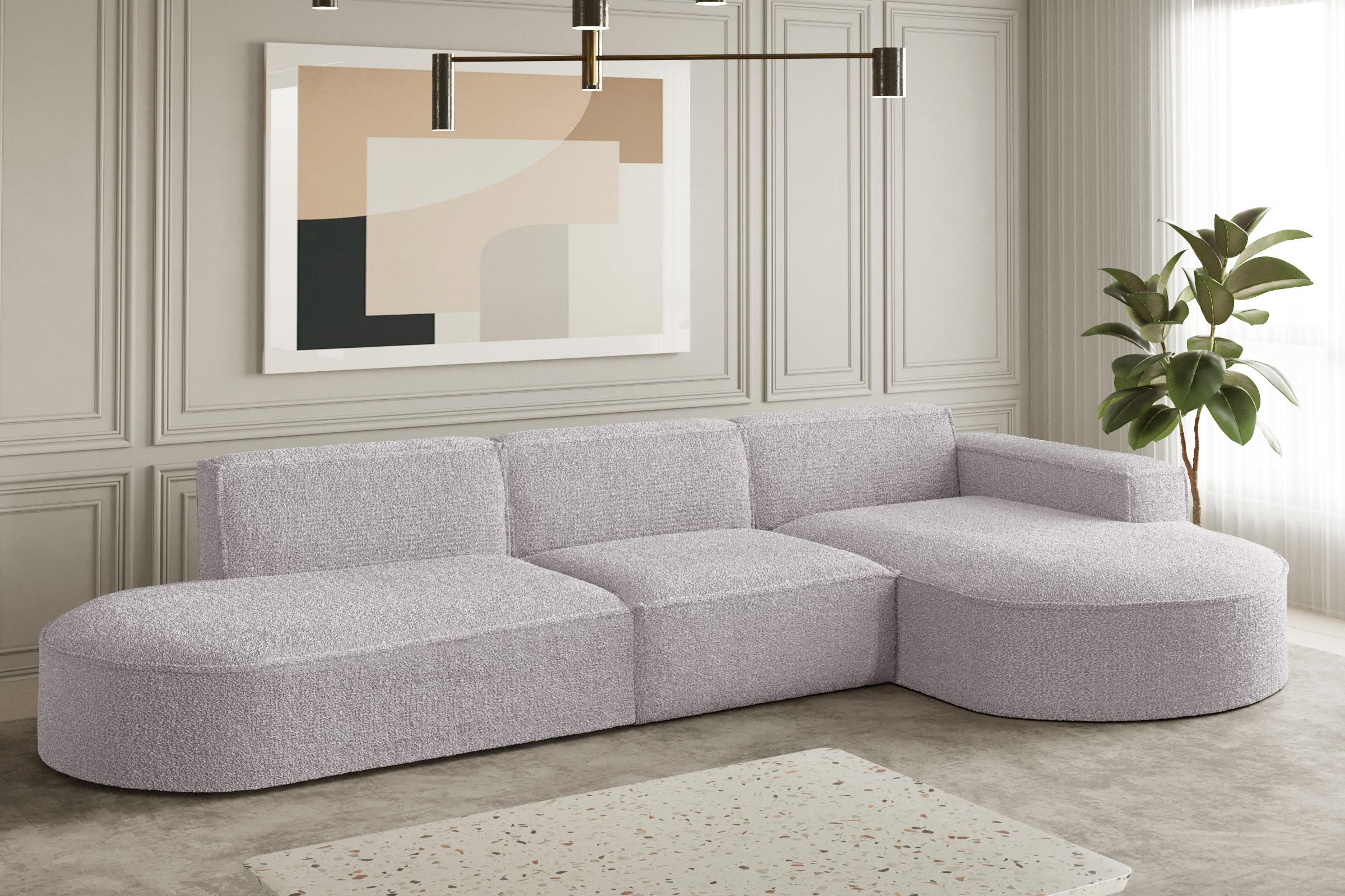 ECKSOFA Designer L-Form MODENA Stoff Loop Rosa Rechts - Rosa, Holz (296/165cm) - Kaiser Möbel