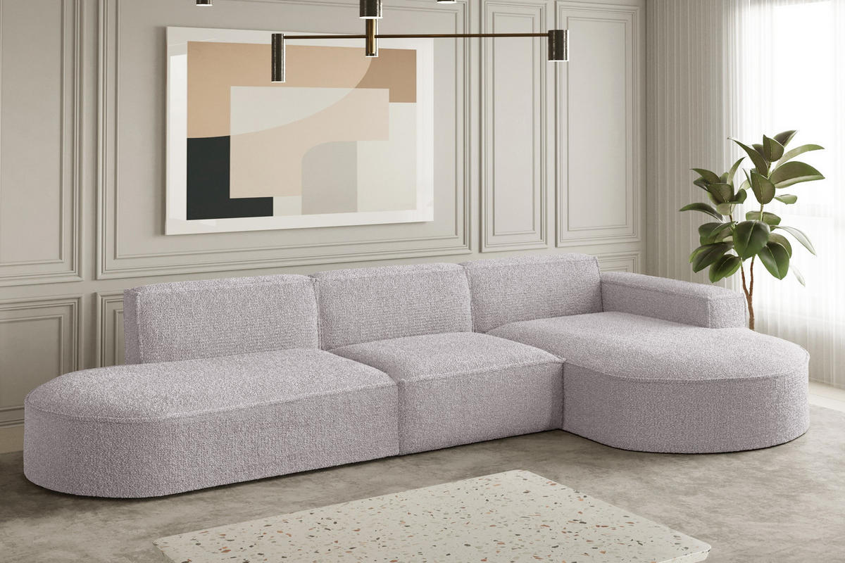ECKSOFA Designer L-Form MODENA Stoff Loop Rosa Rechts - Rosa, Holz (296/165cm) - Kaiser Möbel