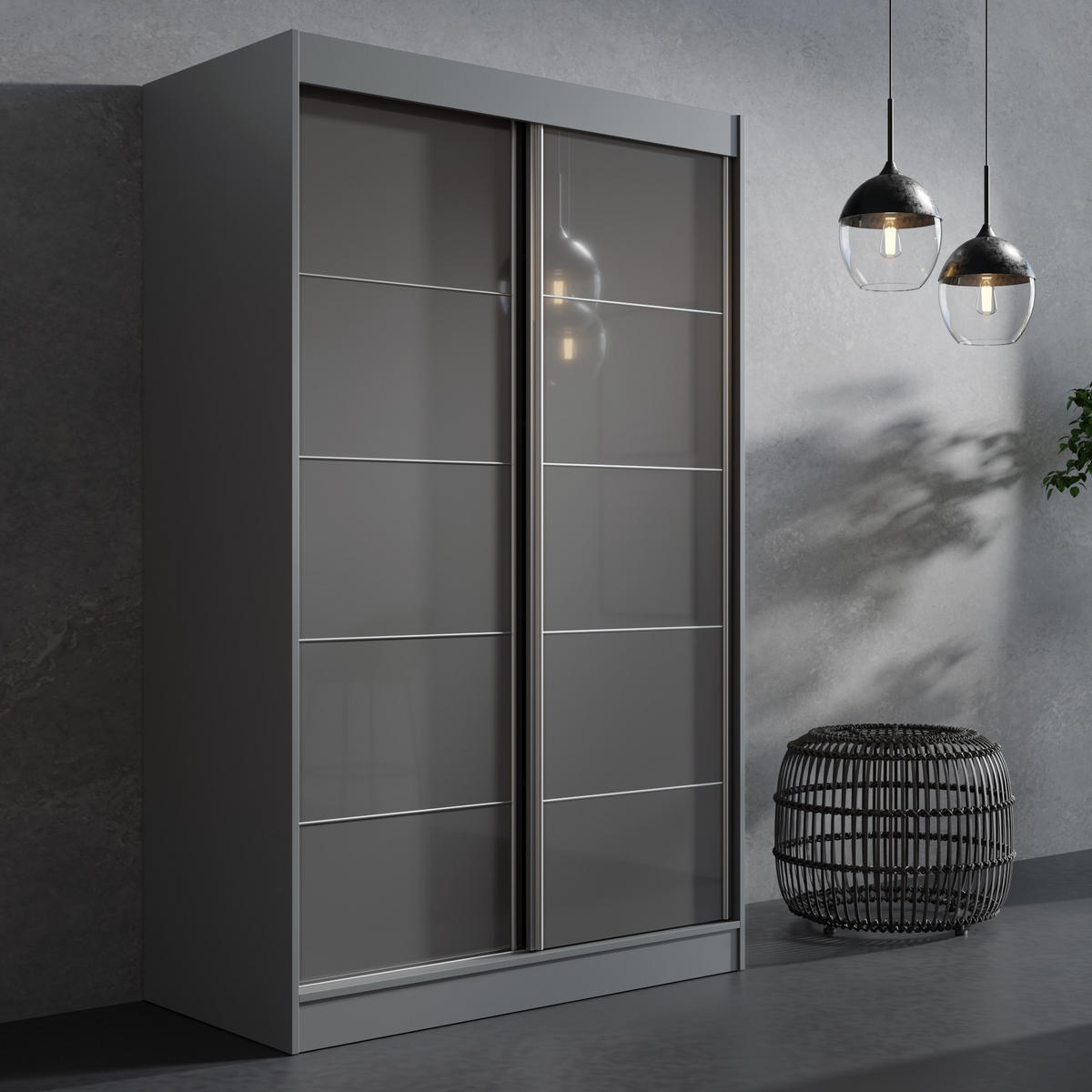 SCHIEBETÜRENSCHRANK Como 2D 120 Grau (lacobel) - Silberfarben/Grau, Holzwerkstoff/Metall (120/201/65cm) - mzm24