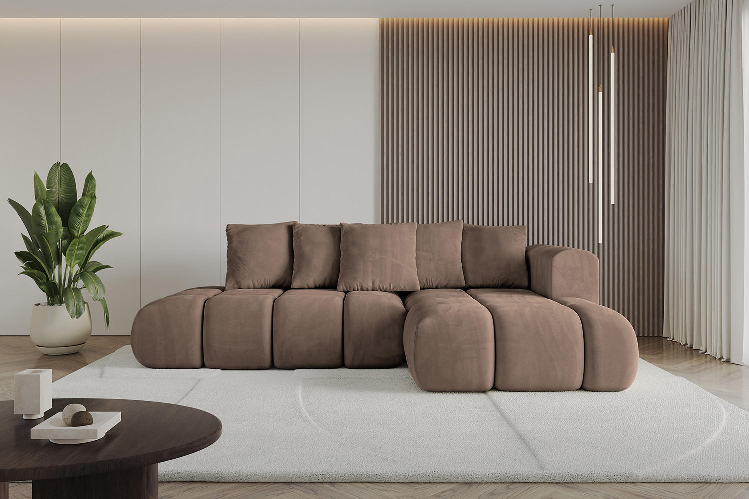 ECKSOFA Ottomane Rechts CLOUD-L-v1 289x180x40 Braun Velours - Braun, Holzwerkstoff/Kunststoff (289/180cm) - ALTDECOR