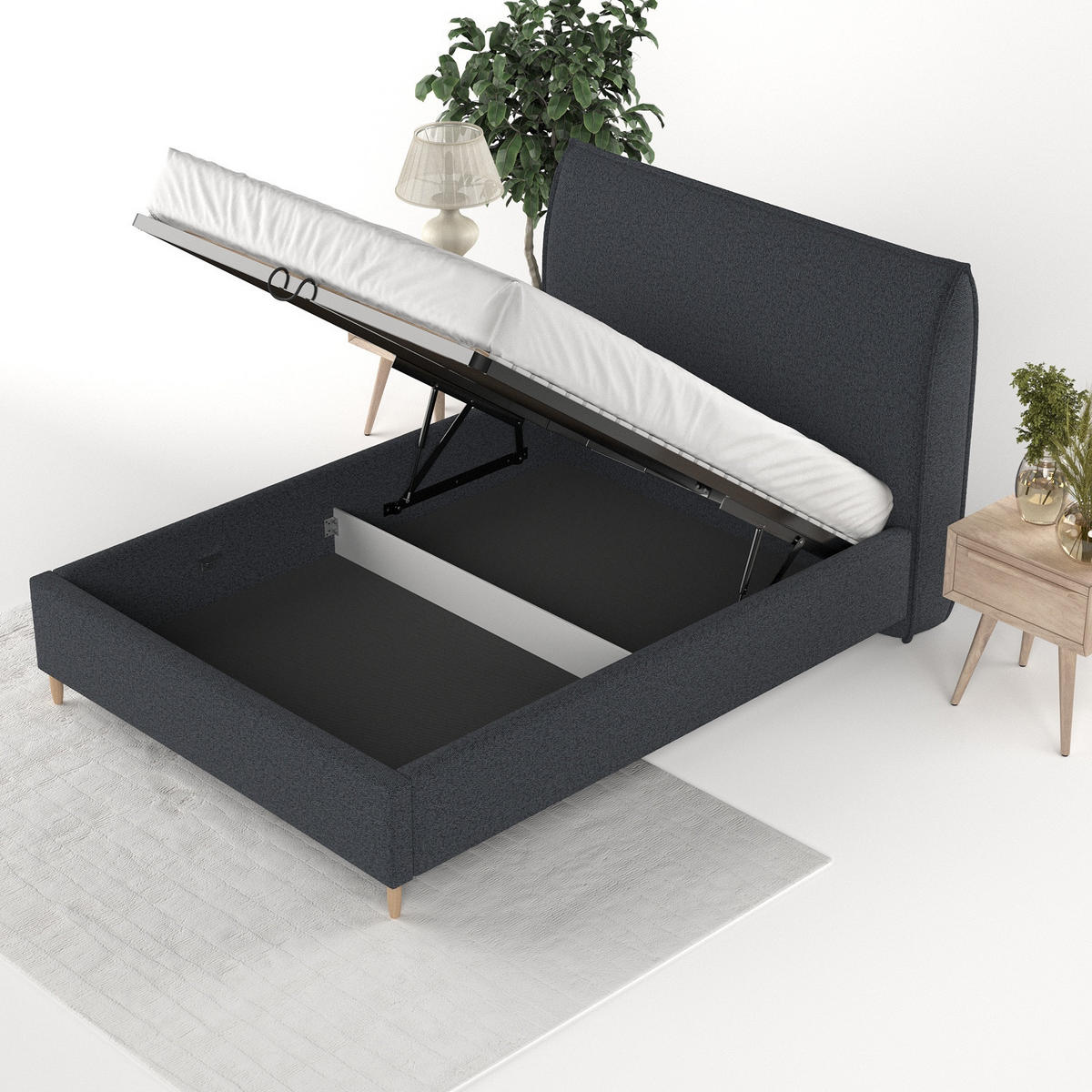 POLSTERBETT Mira 140/200 cm Anthrazit im Riva Stoff - Anthrazit/Naturfarben, Holz/Holzwerkstoff (140/200cm) - AltaBeds