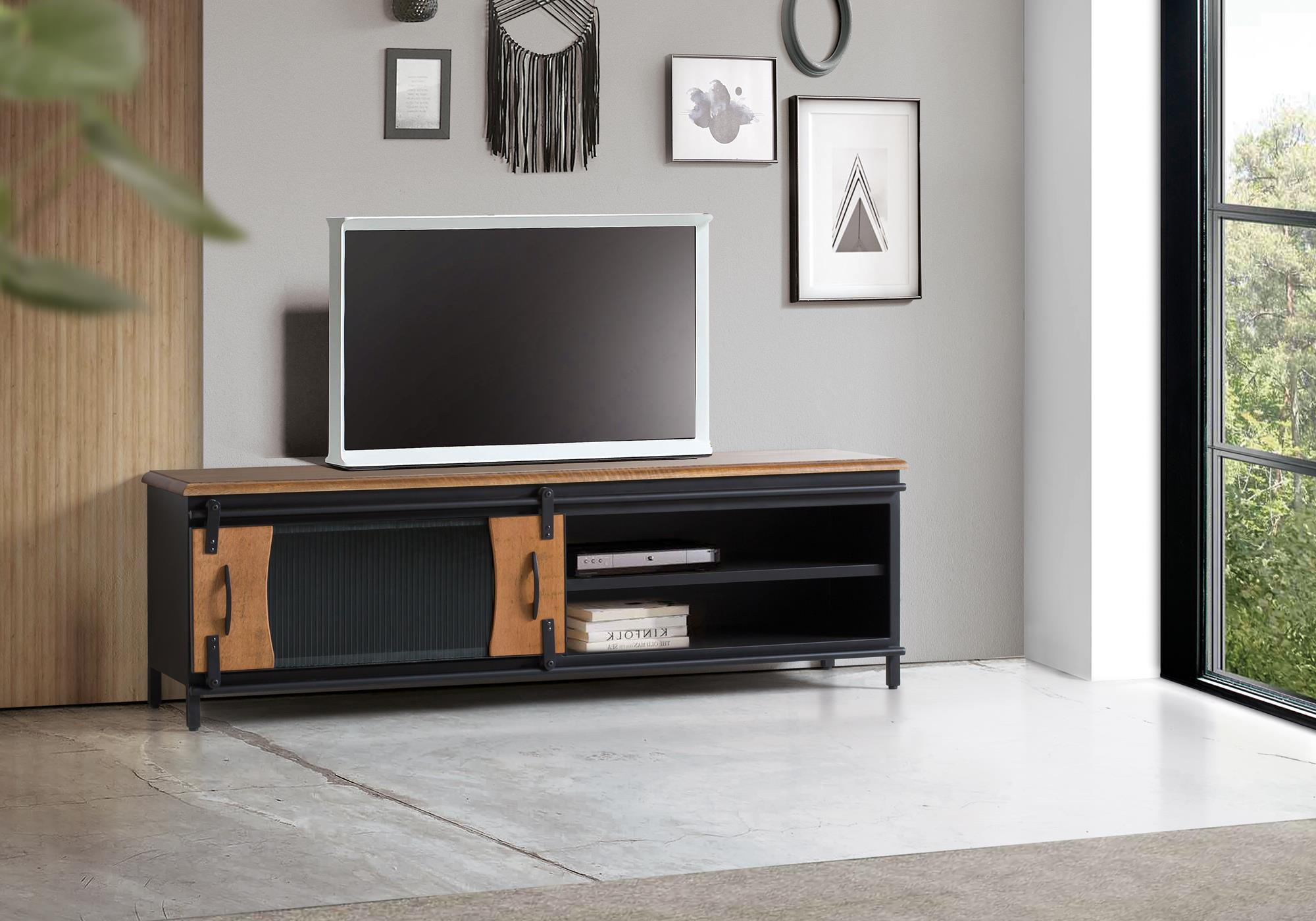 TV-SCHRANK aus Mangoholz und Metall - Schwarz, Holz (160/50/40cm) - Giner y Colomer