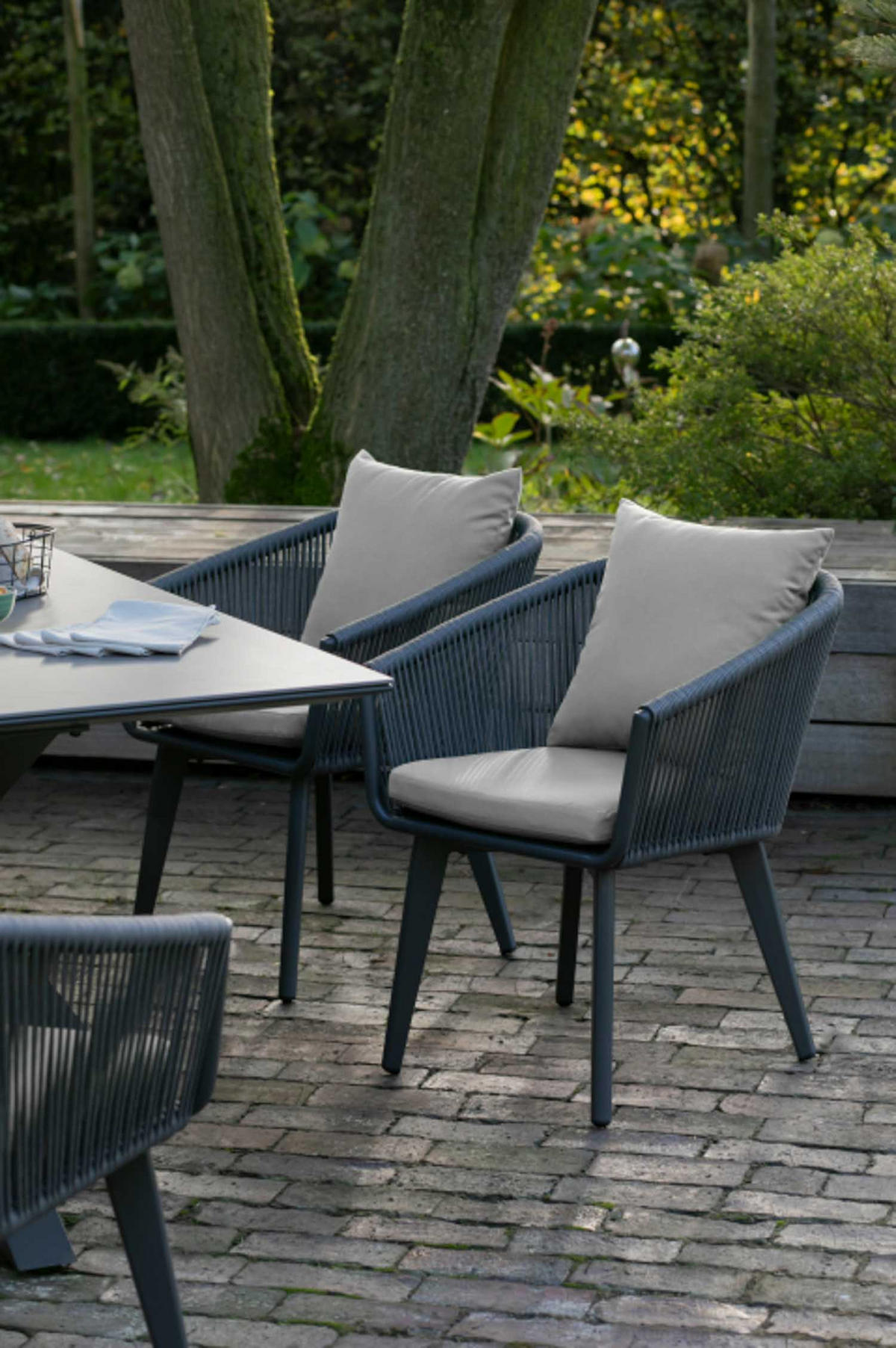 GARTENMÖBELSET Diningsessel Cadiz mit Tisch Almeria 200 x 90 cm - Grau, Metall - Mr. Deko