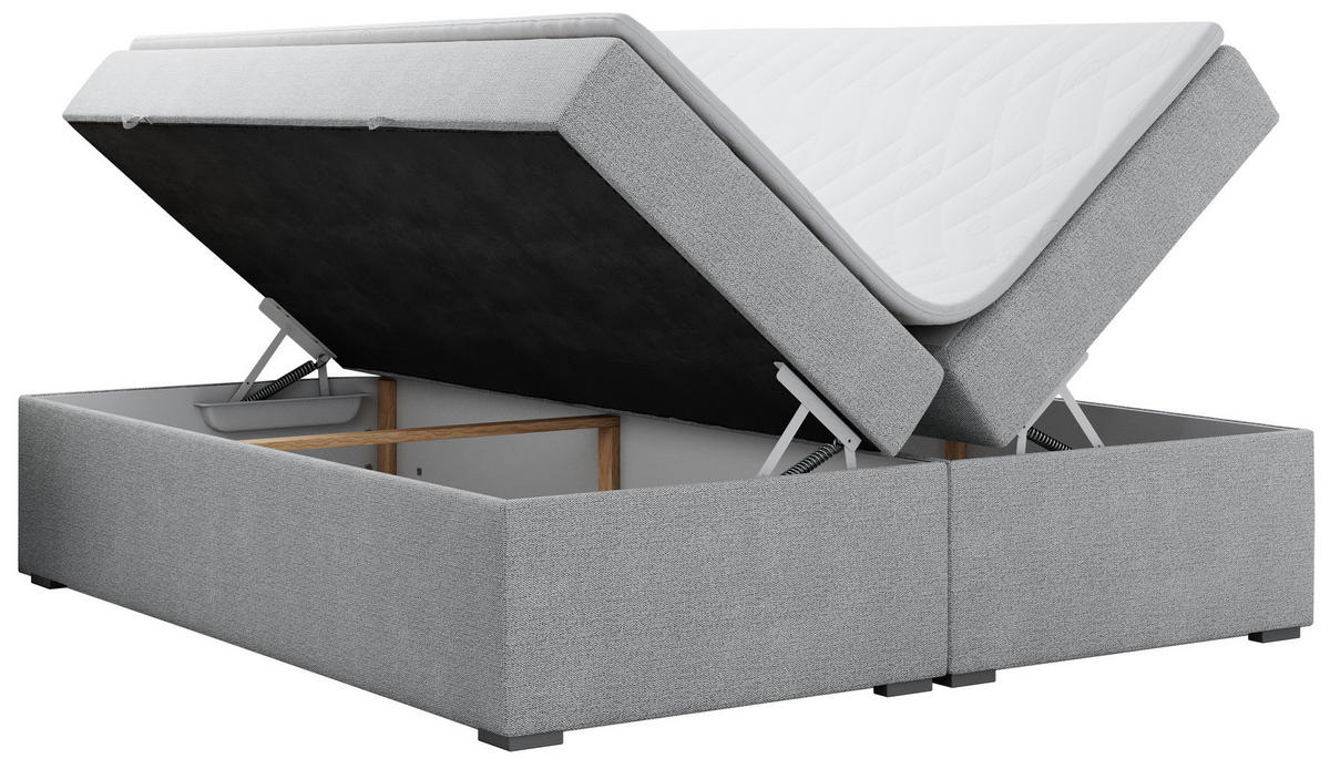 BOXBETT BESS 160/200 Hellgrau Struktur - H4 - Hellgrau, Holz/Textil (160/200cm) - MKS
