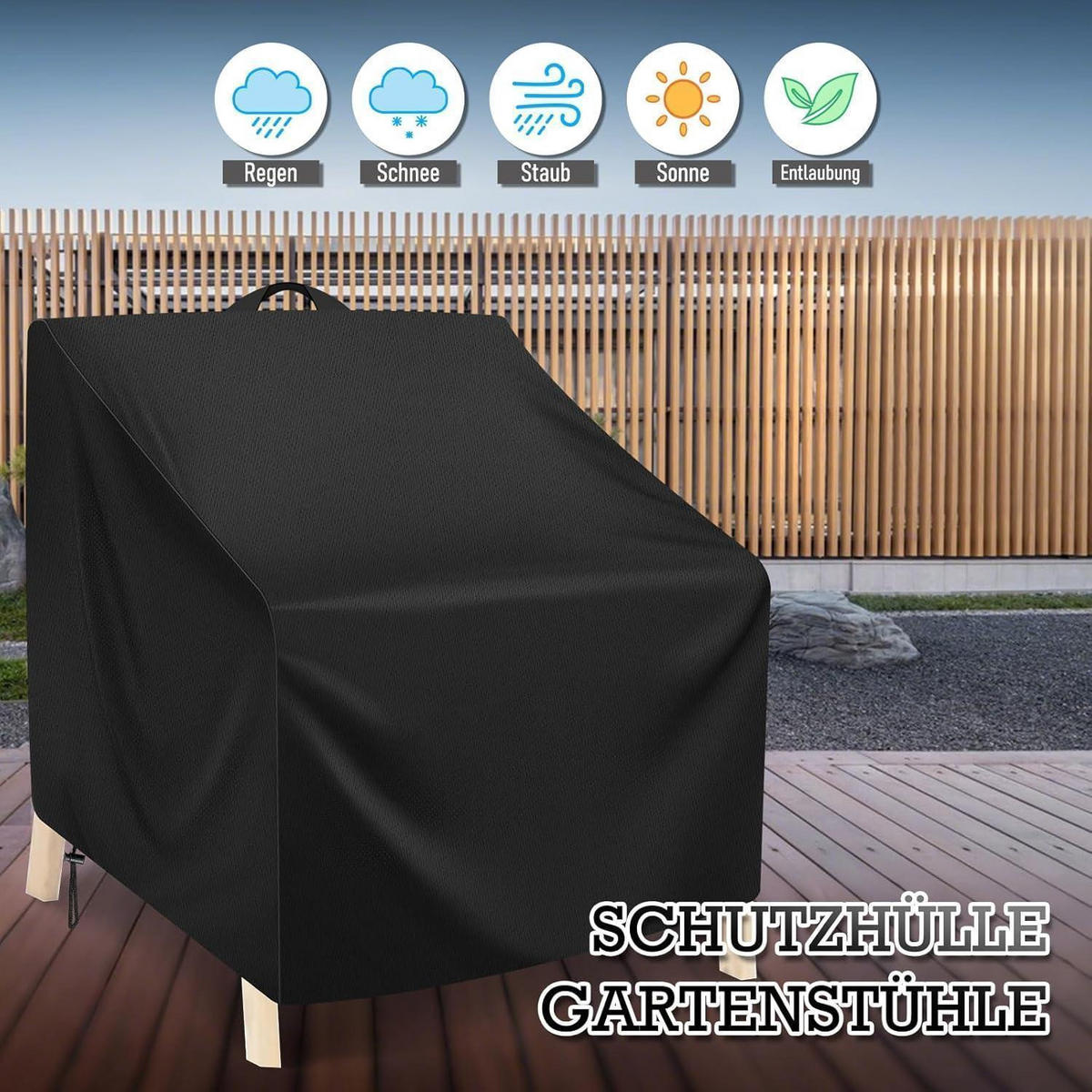 SCHUTZHÜLLE Gartenstühle 102 x 109 x 124 cm Wasserdicht UV-Beständig - Schwarz, Textil (109/104/124cm)