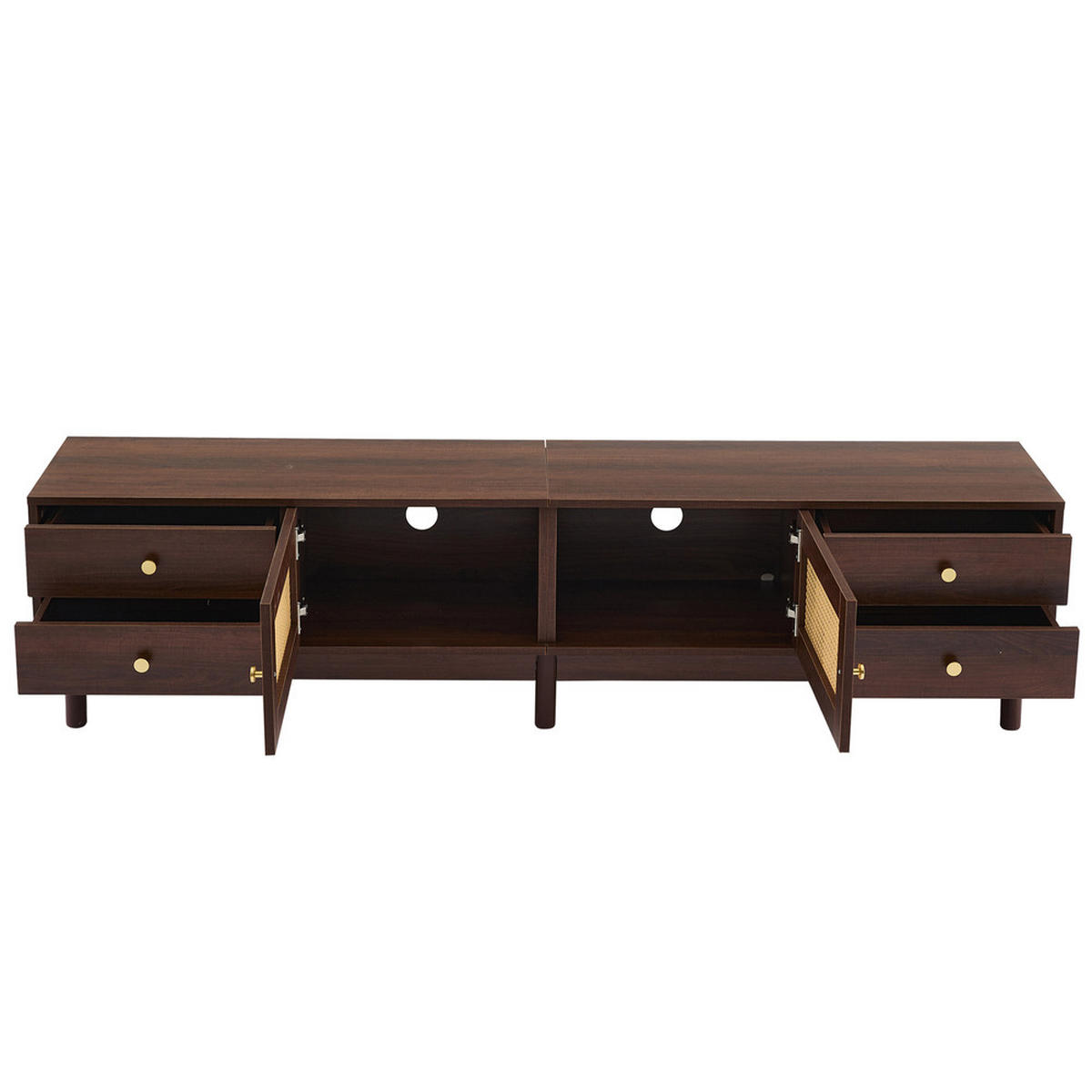 TV-SCHRANK 180cm dunkle Holzoptik Rattantüren 4 Schubladen bis 80 Zoll - Braun, Holz (44.45/15.24/104.14cm) - FLIEKS