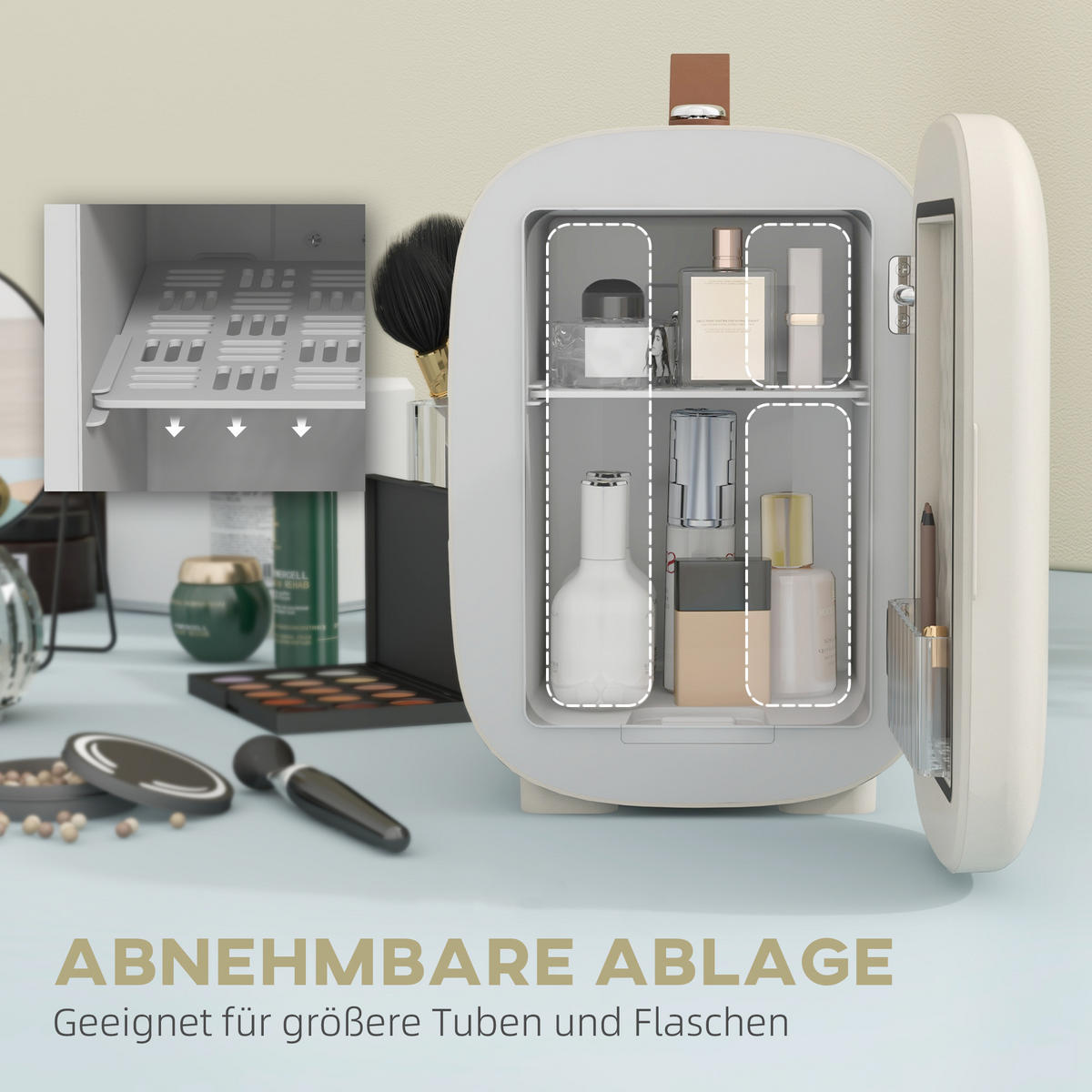 MINI-KÜHLSCHRANK ABS Aluminium Cremeweiß - Creme, Kunststoff (26.3/28/20.3cm) - HOMCOM