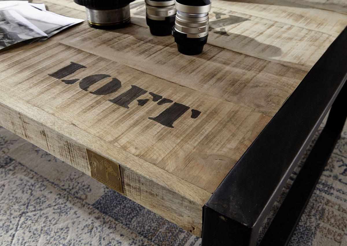 COUCHTISCH Mango 140x80x40 natur bedruckt FACTORY #111 - Naturfarben, Holz (140/80/40cm) - Massivmoebel24