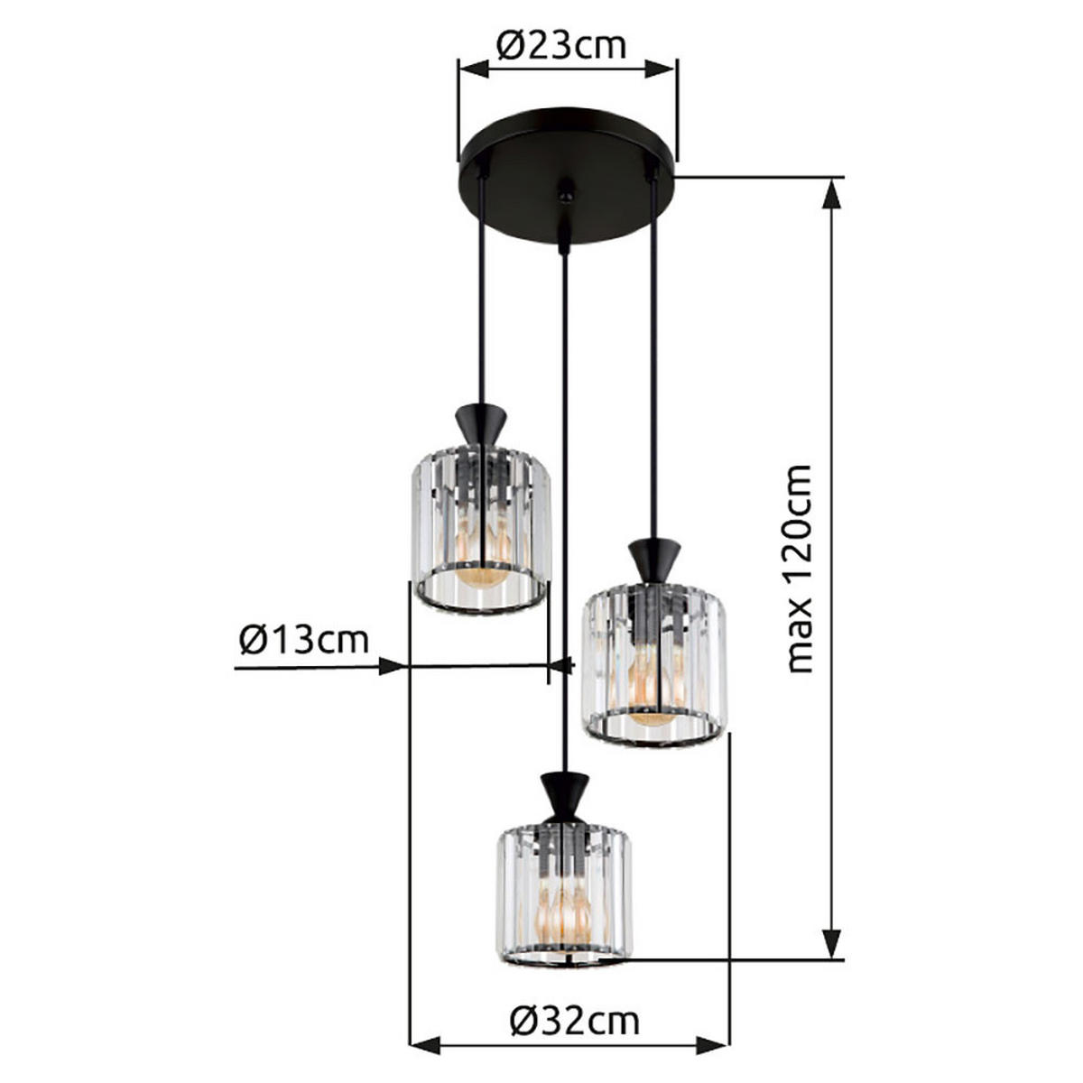 HÄNGELEUCHTE Metall Schwarz Kristalle - Schwarz, Metall (32/32/120cm) - Globo Lighting