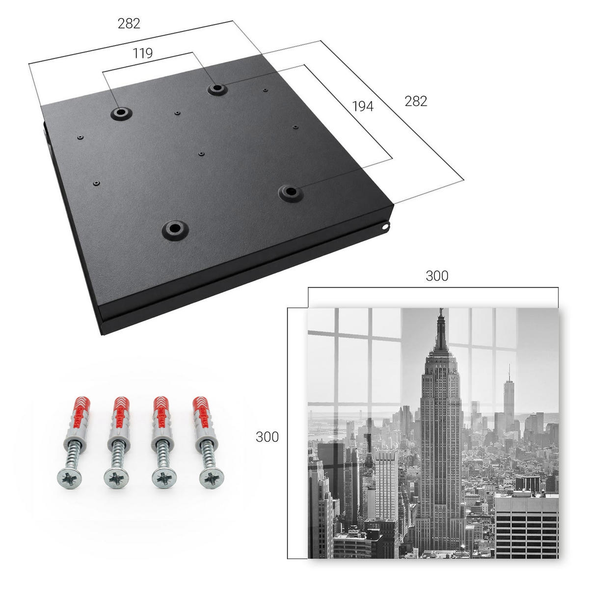 SCHLÜSSELBOX Schwarz 30x30 cm- Türöffnung nach rechts - Stadtpanorama - Grau, Metall (30/30/5cm) - TULUP