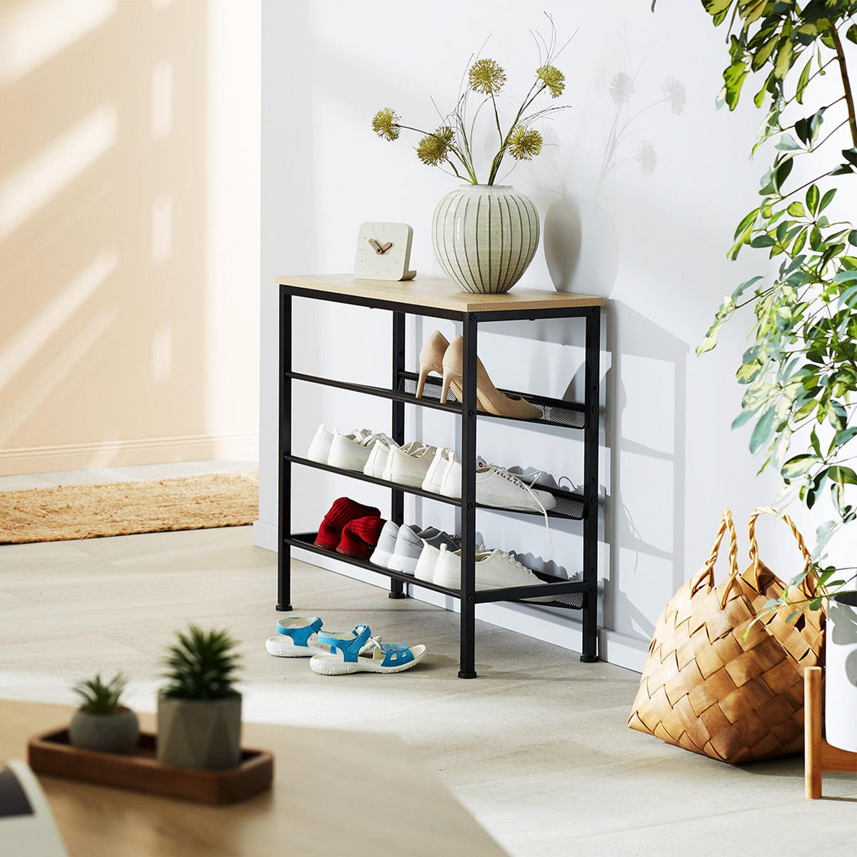 SCHUHREGAL Wolverhampton,75,5 x 30,5 x 69,5 cm,Industrial Holz hell, Eiche Sonoma - Naturfarben, Holz (30.5/69.5/75.5cm) - tectake
