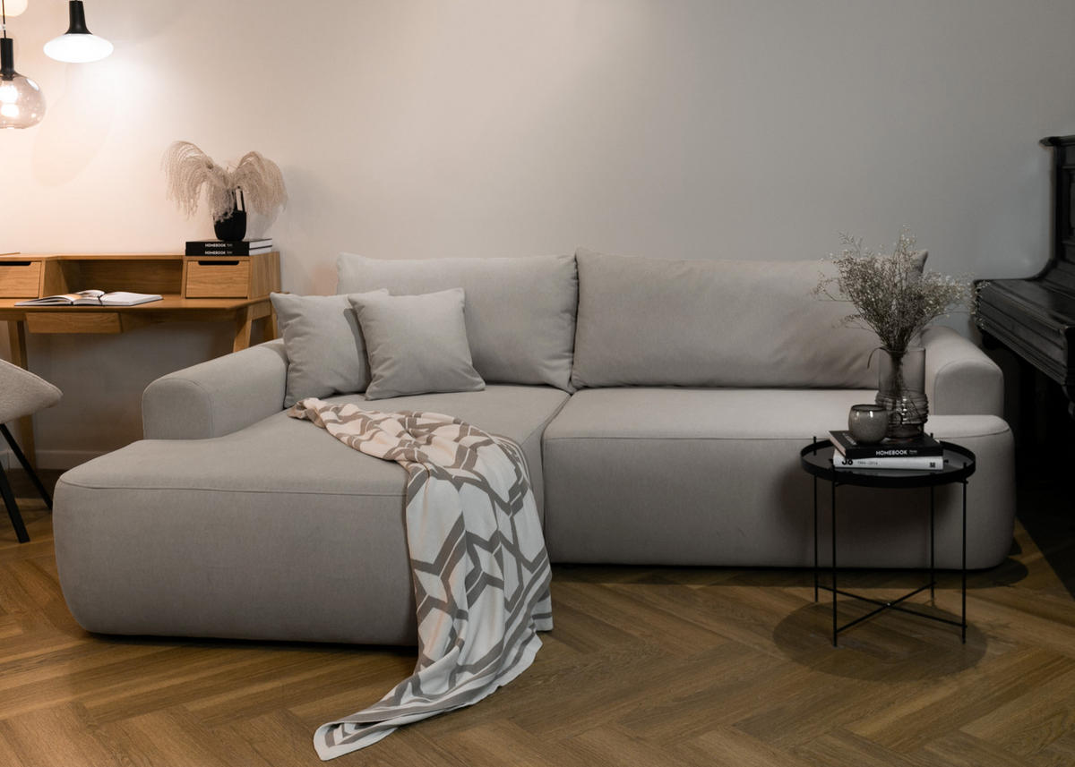 ECKSOFA Ovo Grau Velours - Schwarz/Grau, Kunststoff/Textil (260/165cm) - Selsey