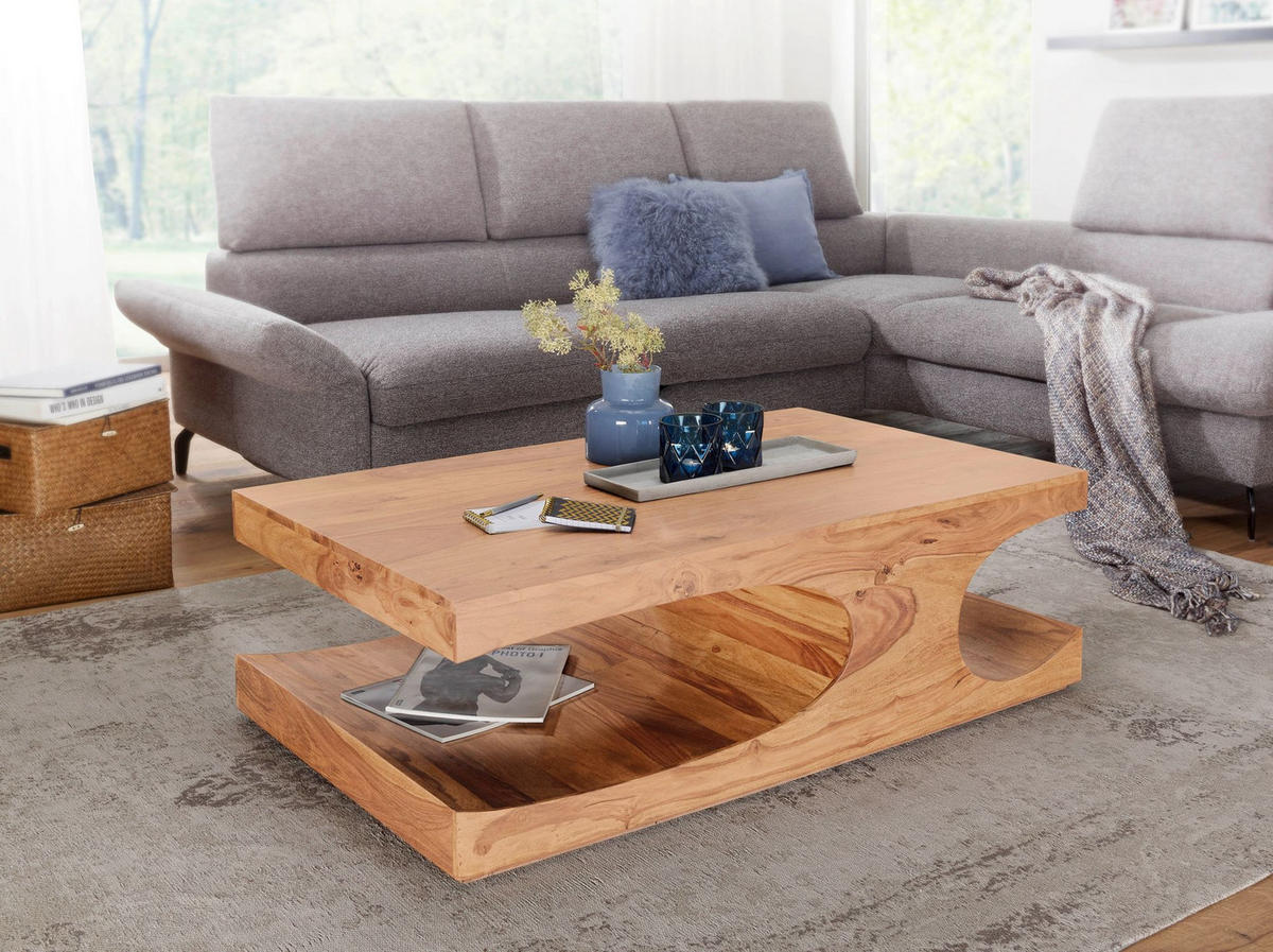 COUCHTISCH Massivholz mit zwei Ablagefächern, handgefertigt und pflegeleicht, Beige 118x70x38 cm - Beige, Holz (70/118/38cm) - KADIMA DESIGN