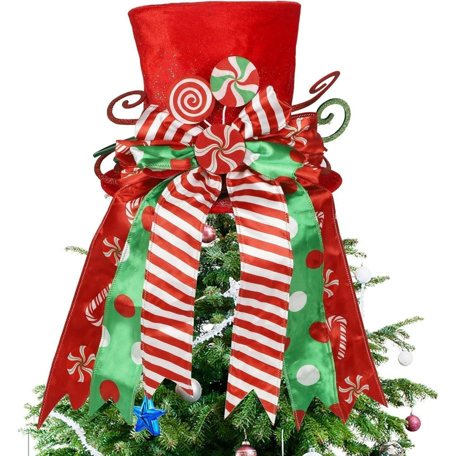 WEIHNACHTSBAUMSPITZE 30 cm Rot mit Schleifenband und Lutscher - Multicolor, Textil (15cm)