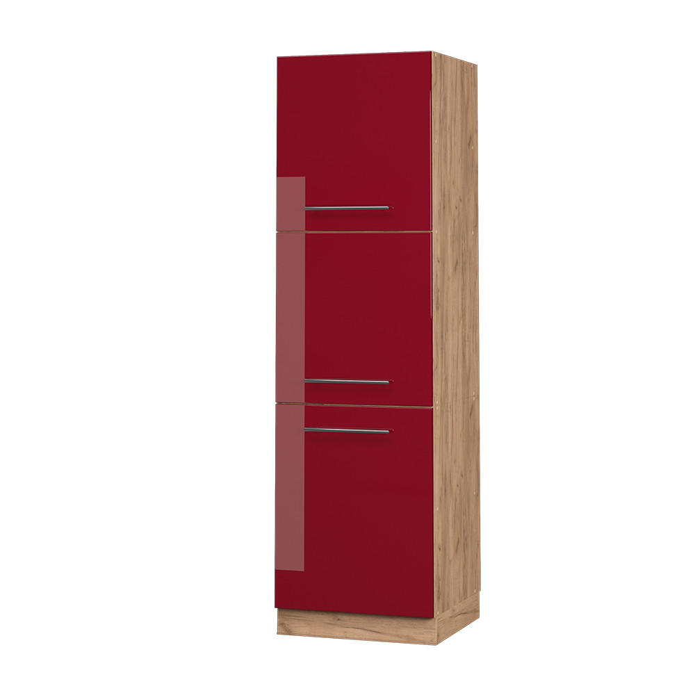 HÖGSKÅP Fame-Line, Bordeaux högblank/Goldkraft ek, 60 cm Bordeaux, Honungsek 206.8/60/58.1 cm
