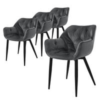 STUHL Samt Anthrazit 4er Set - Anthrazit, Metall (60/82/57cm) - ML-DESIGN
