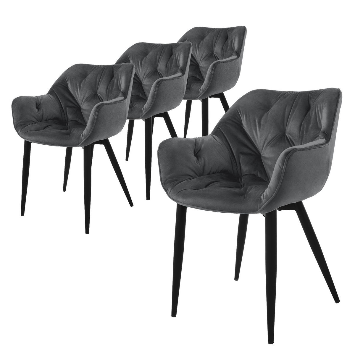 STUHL Samt Anthrazit 4er Set - Anthrazit, Metall (60/82/57cm) - ML-DESIGN