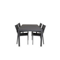 GARTENSET, Marbella, Tisch Schwarz, Metall, 100 x 160 x 75 cm, 5-teilig - Schwarz, Metall - ebuy24