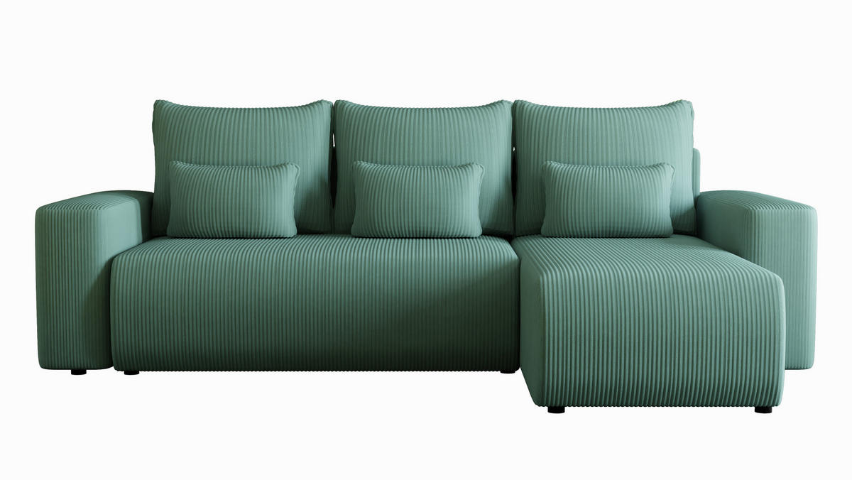 ECKSOFA Travis mit Bettkasten und Schlaffunktion, L-Form, Cord, Universal - Pastellblau, Holzwerkstoff (248/148cm) - 4ALL HOME