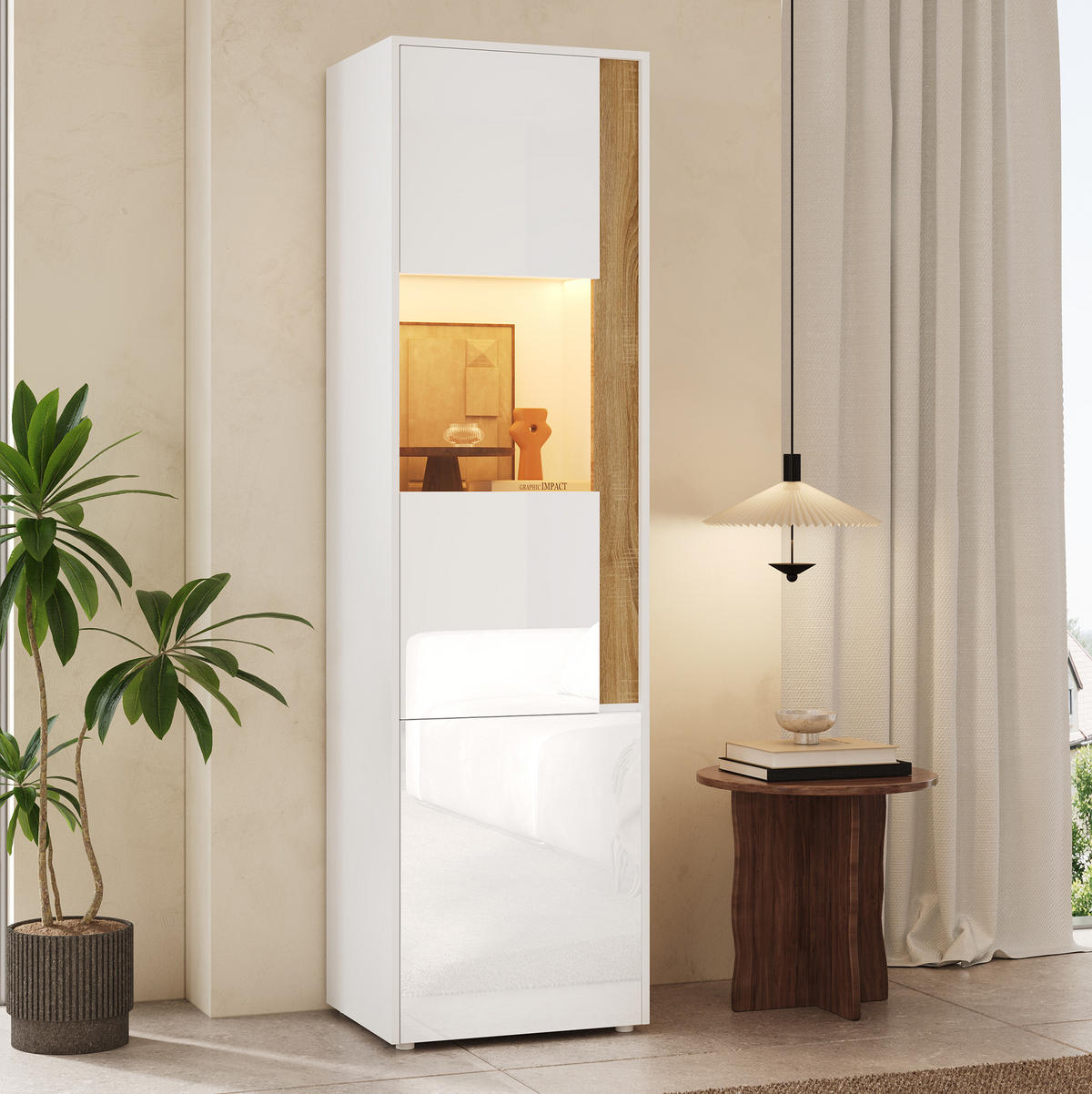 VITRINE mit LED-Beleuchtung 50x40x179 cm Weiß Natur 2-türig - Weiß, Holzwerkstoff (40/179/50cm) - Beauniv