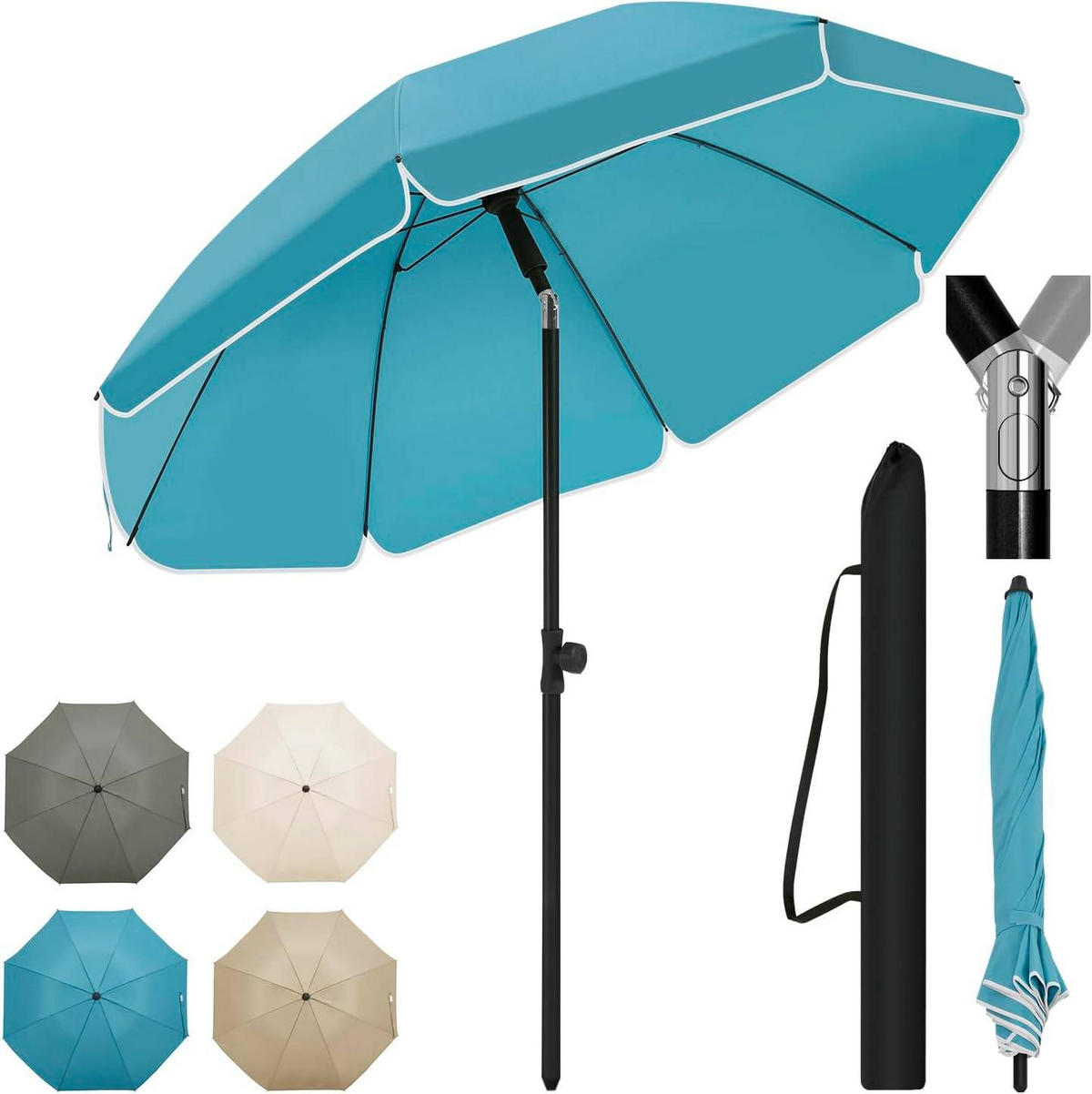 SONNENSCHIRM, Balkonschirm Strandschirm UV-beständig wasserdicht - Blau, Kunststoff/Metall (135/135cm) - Woltu