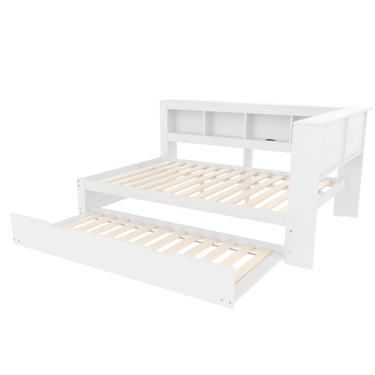 BETT 140/200 cm in Weiß – inkl. Lattenrost, ausziehbares Rollbett & 2 Schubladen - Weiß, Holz (140/200cm) - BEAOK