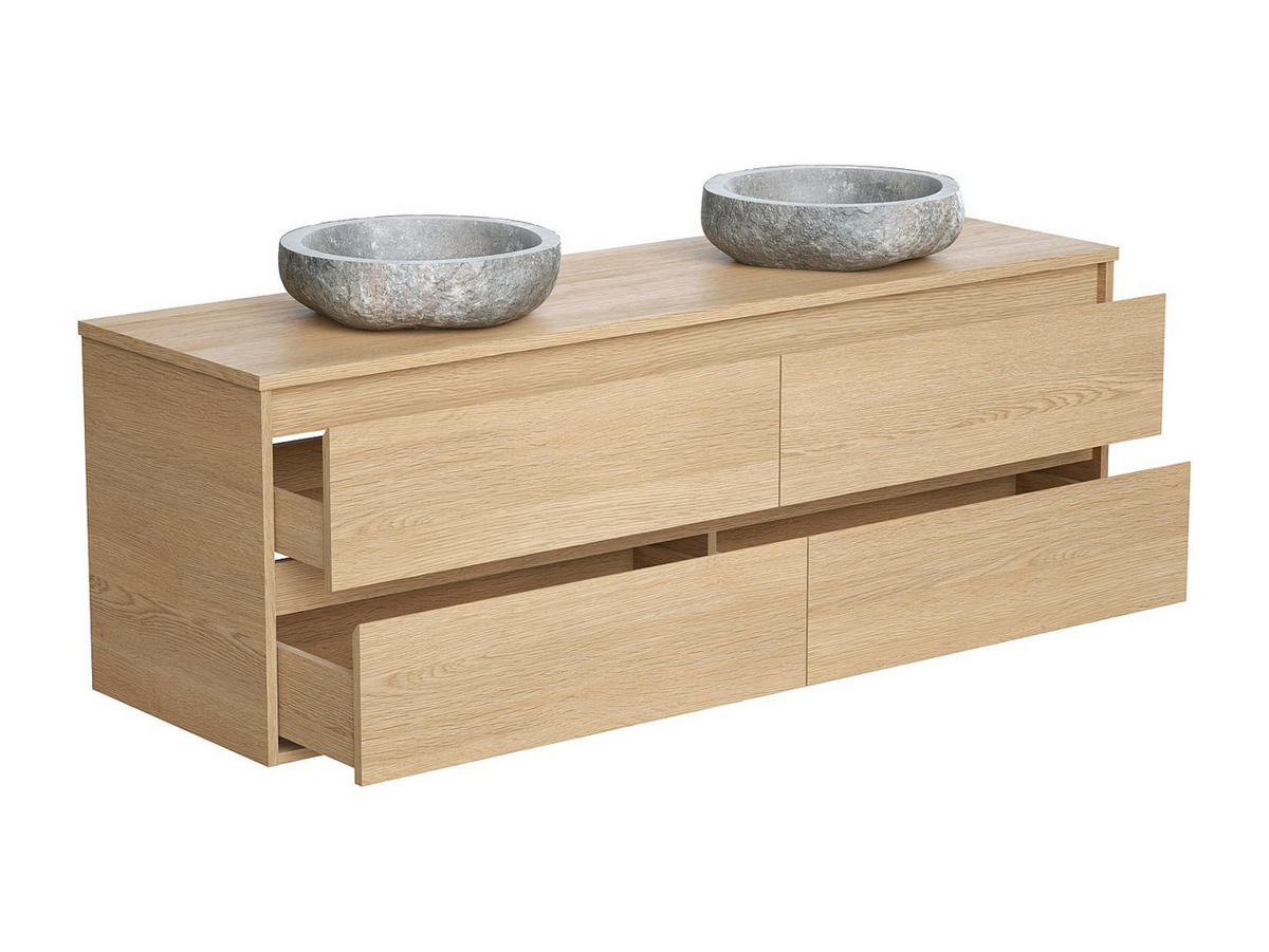 DOPPELWASCHTISCH - 150 cm x 45 cm - holz - naturfarben hell Milipam - Naturfarben, Holz (150/50/45cm) - Vente-Unique