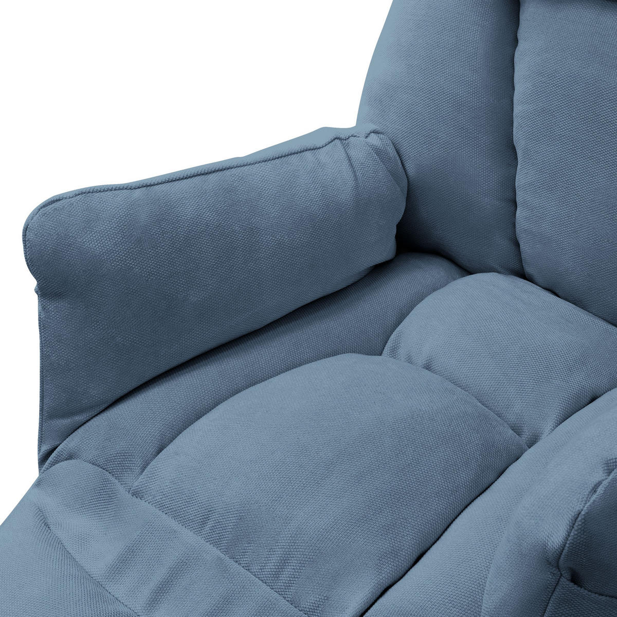RELAXSESSEL Blau Leinenbezug verstellbar mit Armlehnen und Fußablage - Blau/Schwarz, Textil/Metall (85/102/82cm) - ML-DESIGN